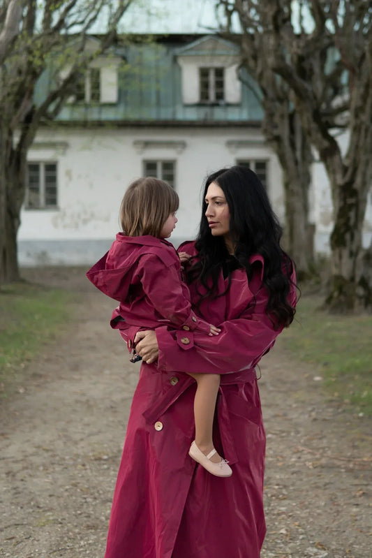 Kid's Trench Coat - Burgundy Red - Cotton - MellowConceptStore