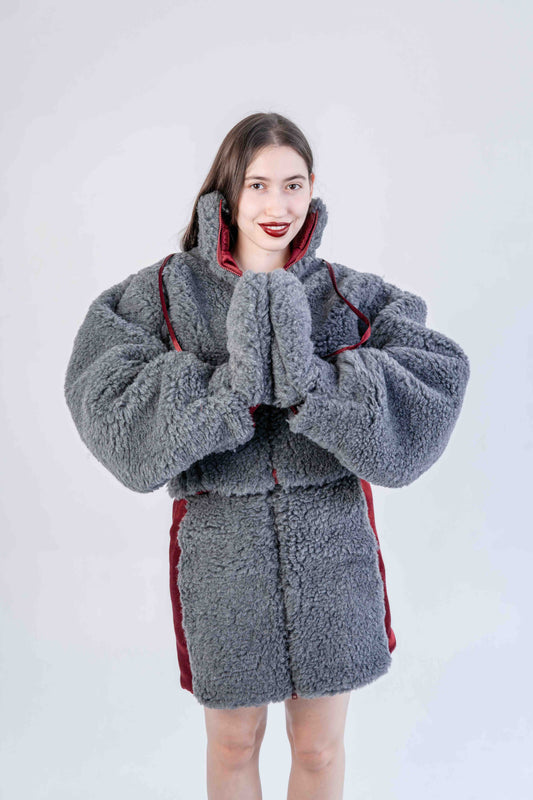 Woolen Women's Short Jacket Dark Grey