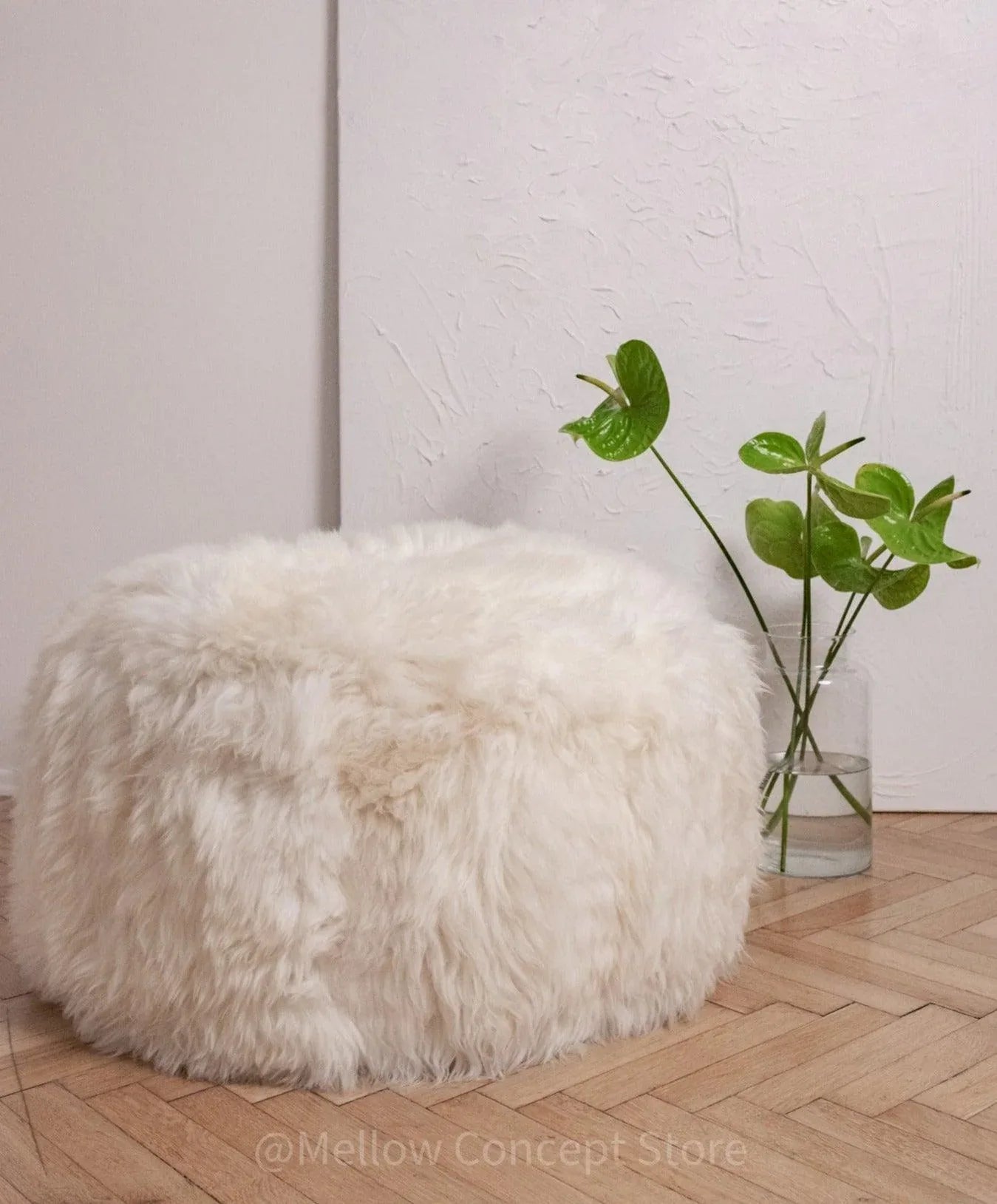 Natural Sheepskin Pouf / Ottoman - White - MellowConceptStore