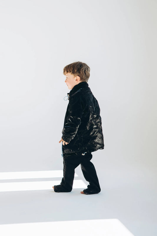 Kid's Wool Puff Jacket - Black - Natural, Non-Toxic & Insulated with 100% Wool - MellowConceptStore