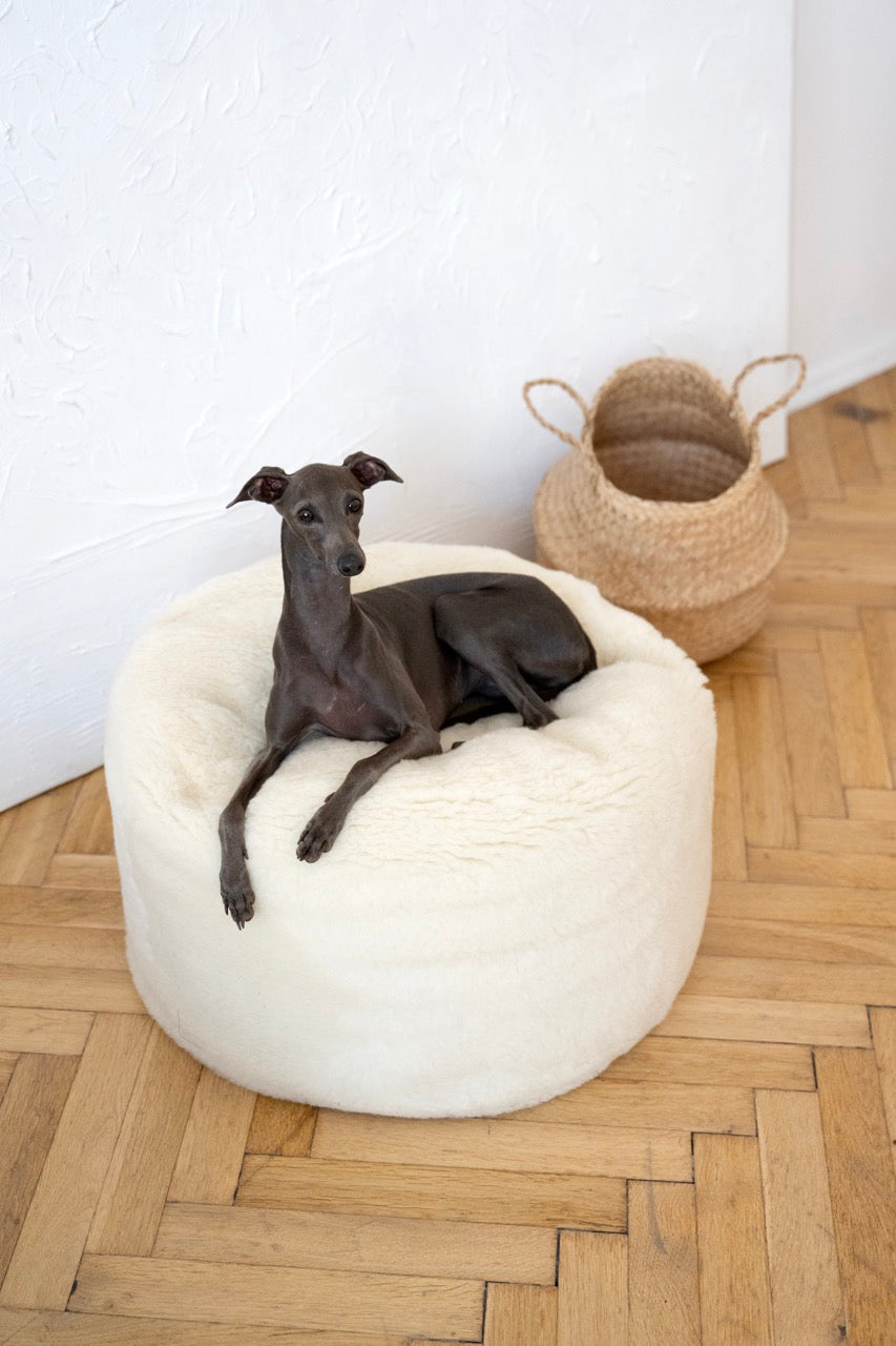 Oval Natural White Wool Pet Bed