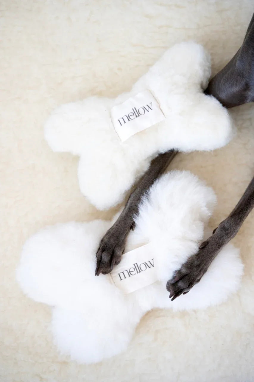 Natural Sheepskin Dog Toy - Bone - White - MellowConceptStore