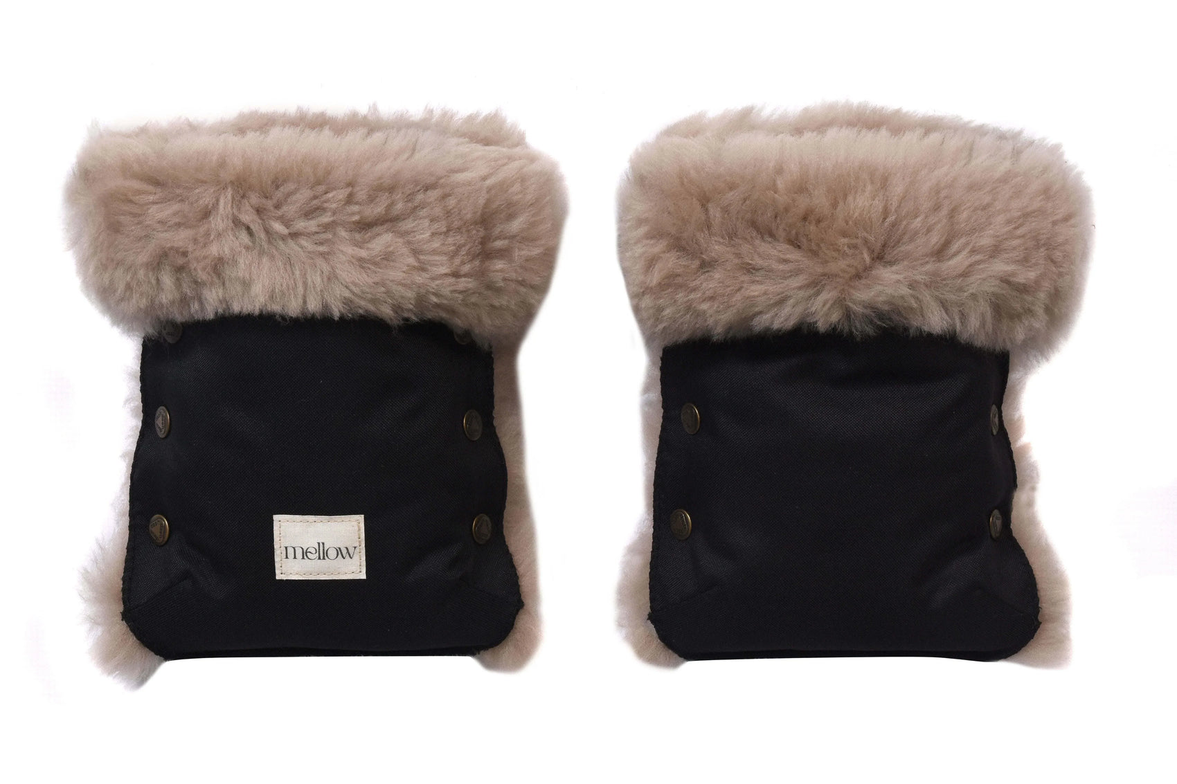 Waterproof Natural Sheepskin Stroller Hand Muffs - Black&Beige - MellowConceptStore