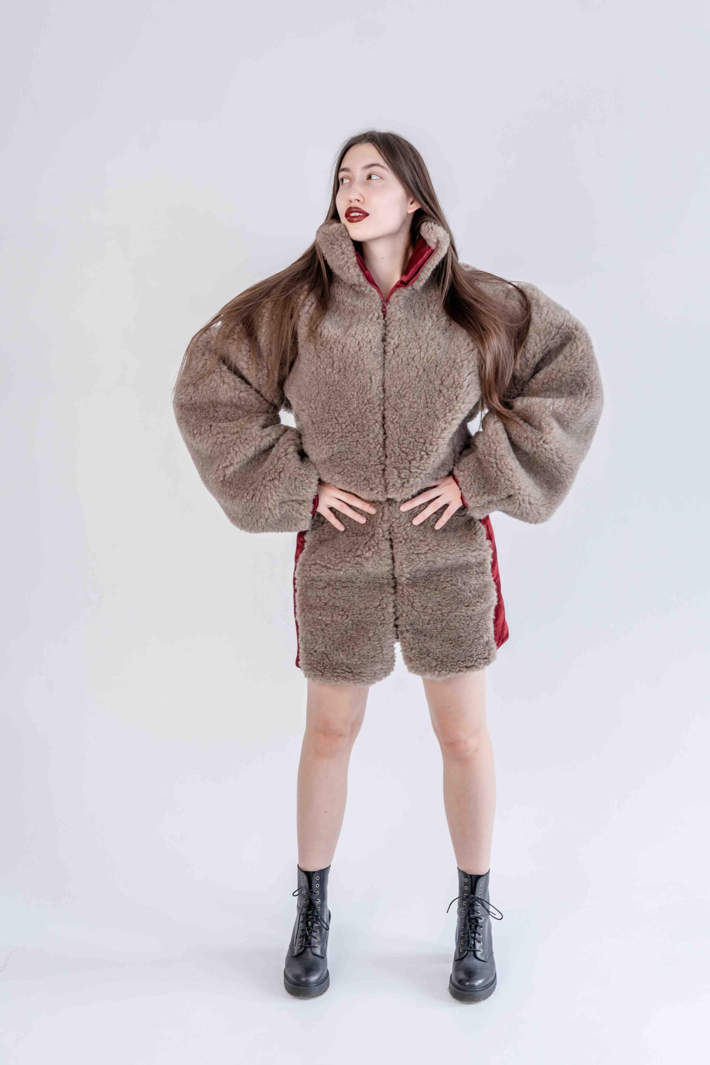 Woolen Women's Short Jacket - Beige - MellowConceptStore