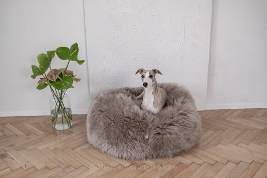 Oval Natural Sheepskin Pet Bed - Greige - MellowConceptStore