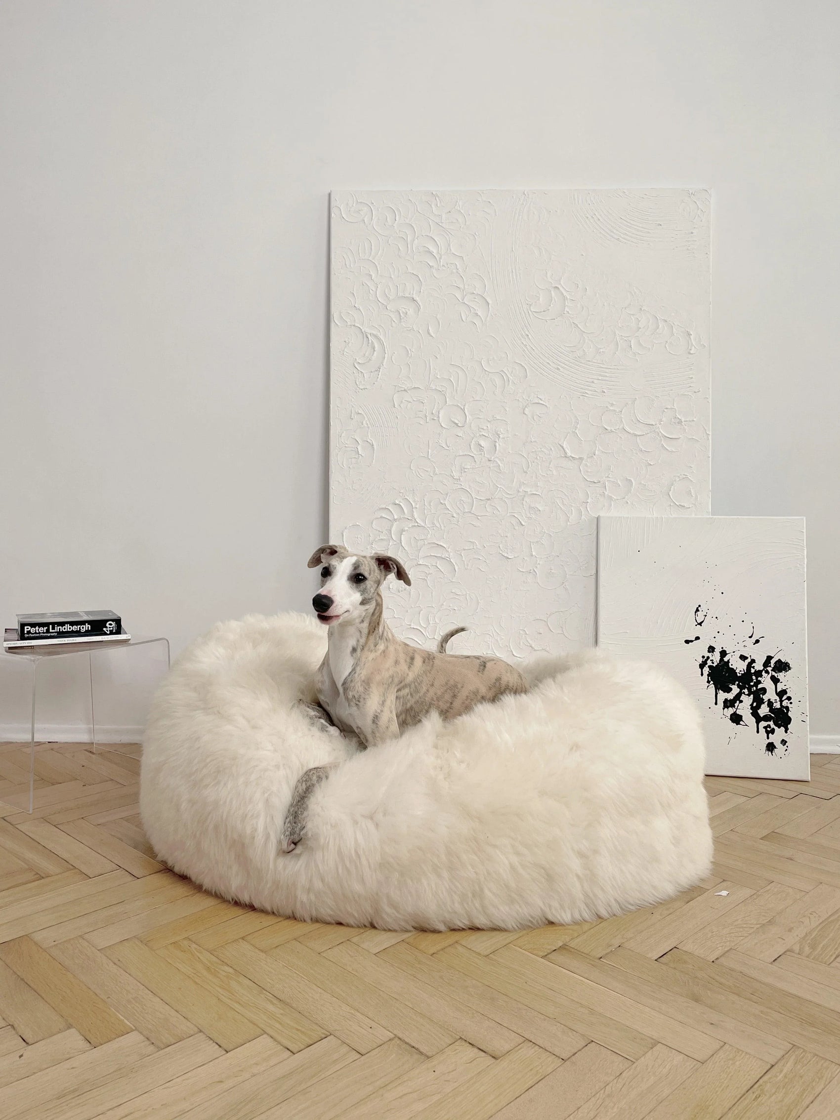 Oval Natural Sheepskin Pet Bed - White - MellowConceptStore