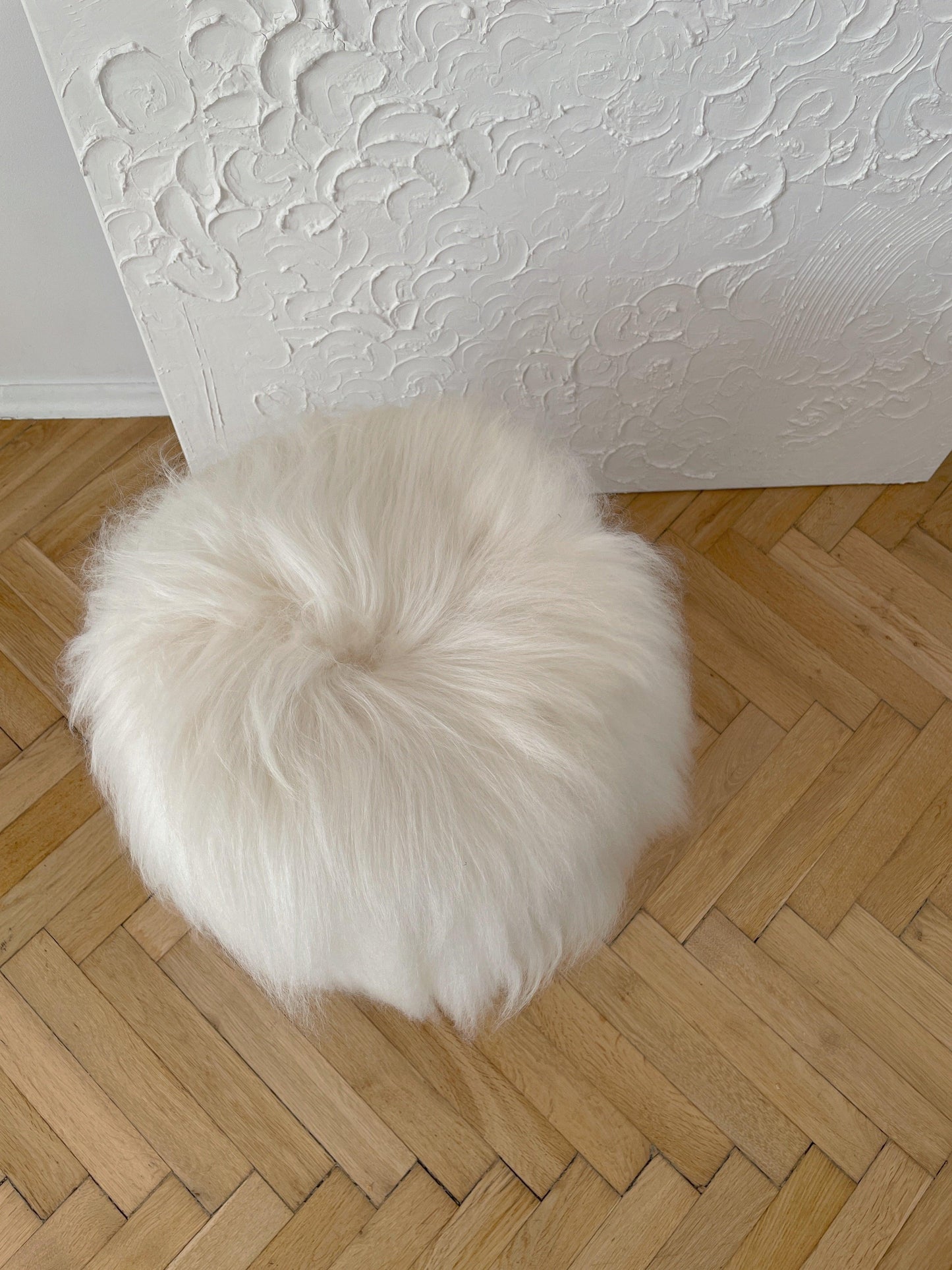 Wooden Natural Sheepskin Stool - MellowConceptStore