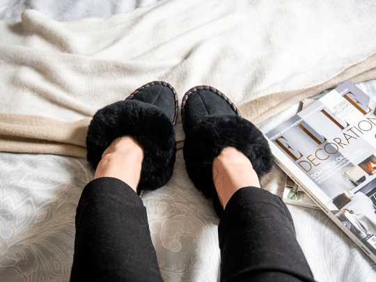 Adult Natural Black Sheepskin Mules