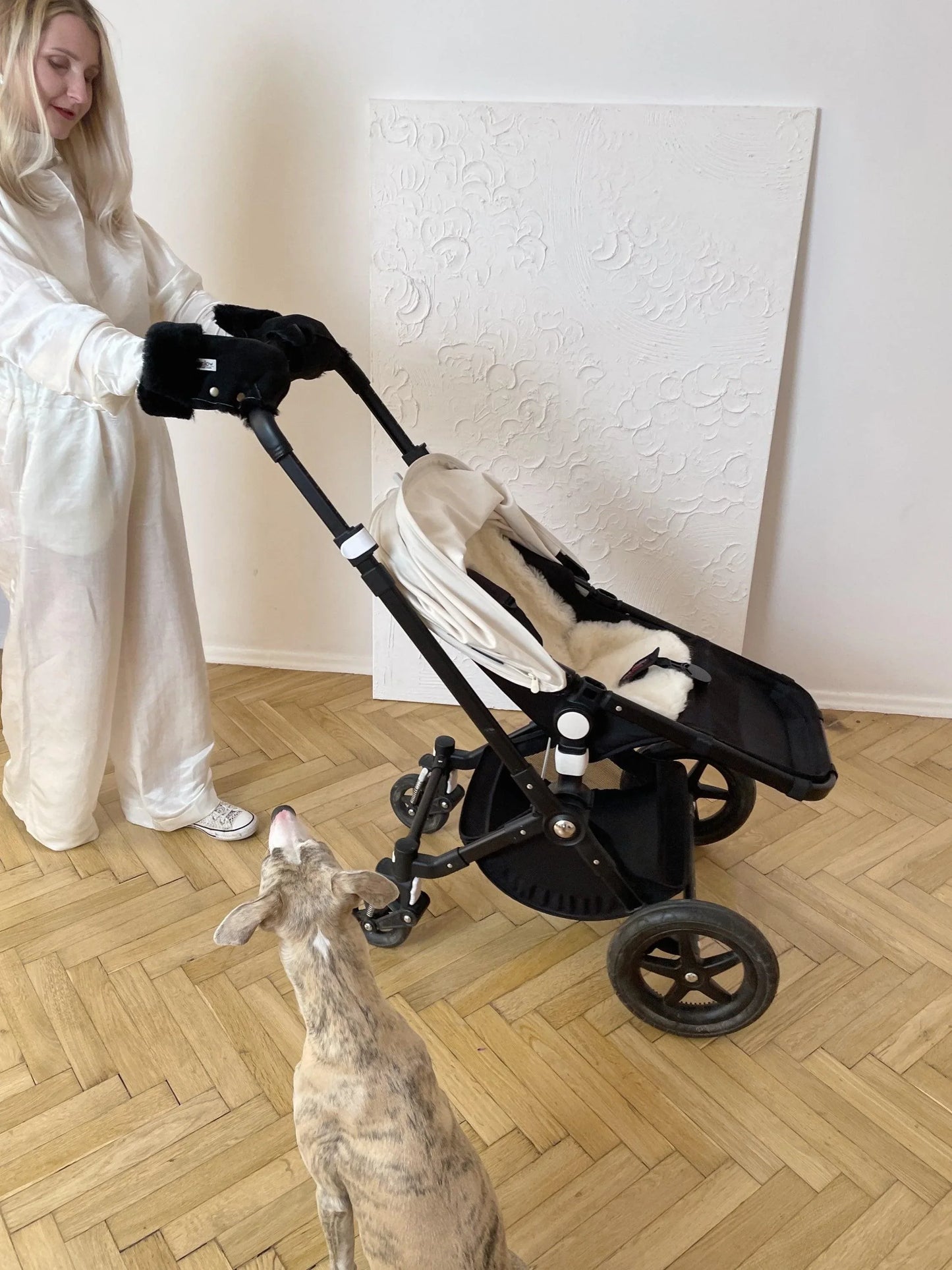 Waterproof Natural Wool Stroller Hand Muffs - Black&Charcoal - MellowConceptStore