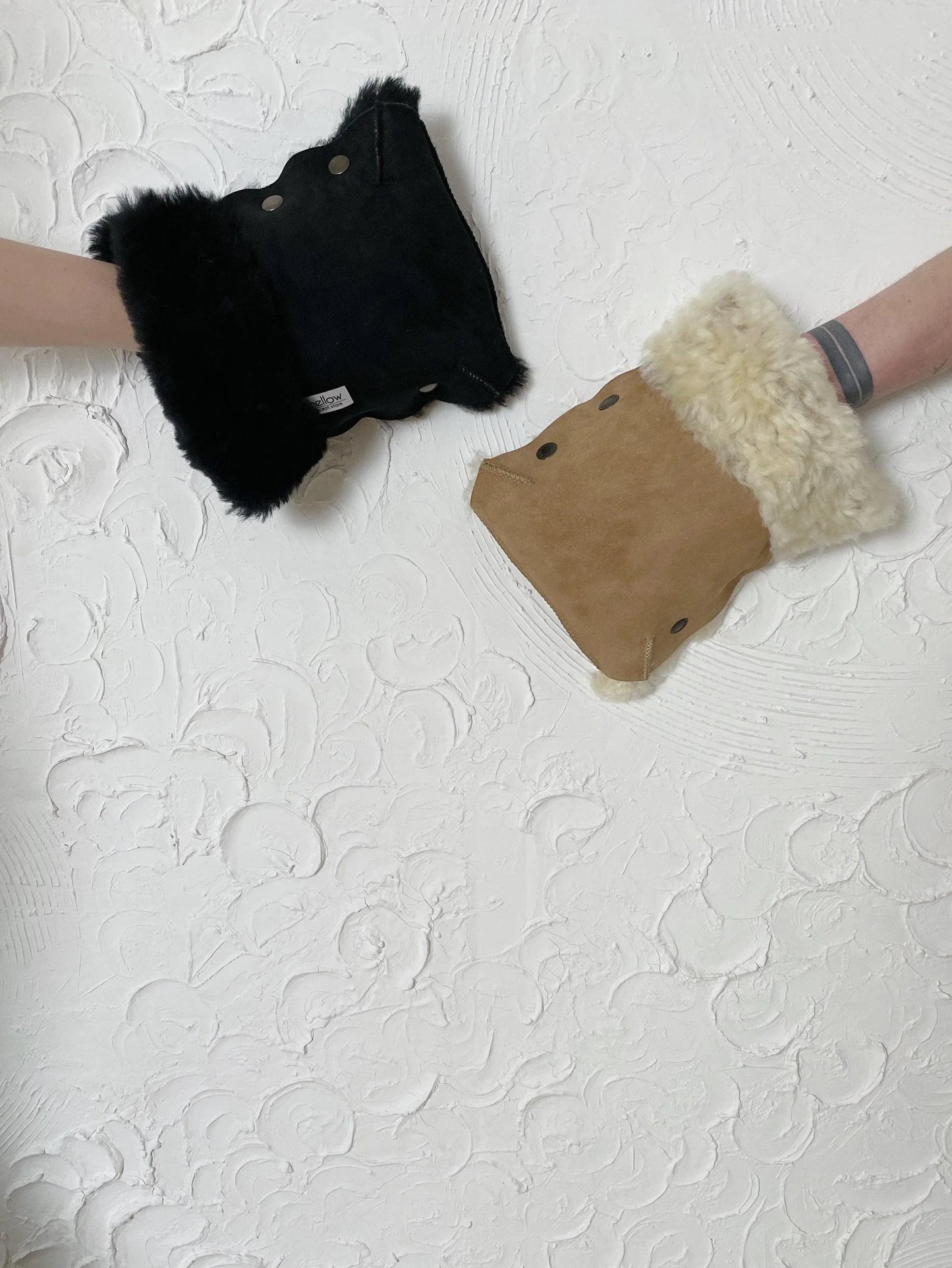 Waterproof Natural Wool Stroller Hand Muffs - Black&Charcoal - MellowConceptStore