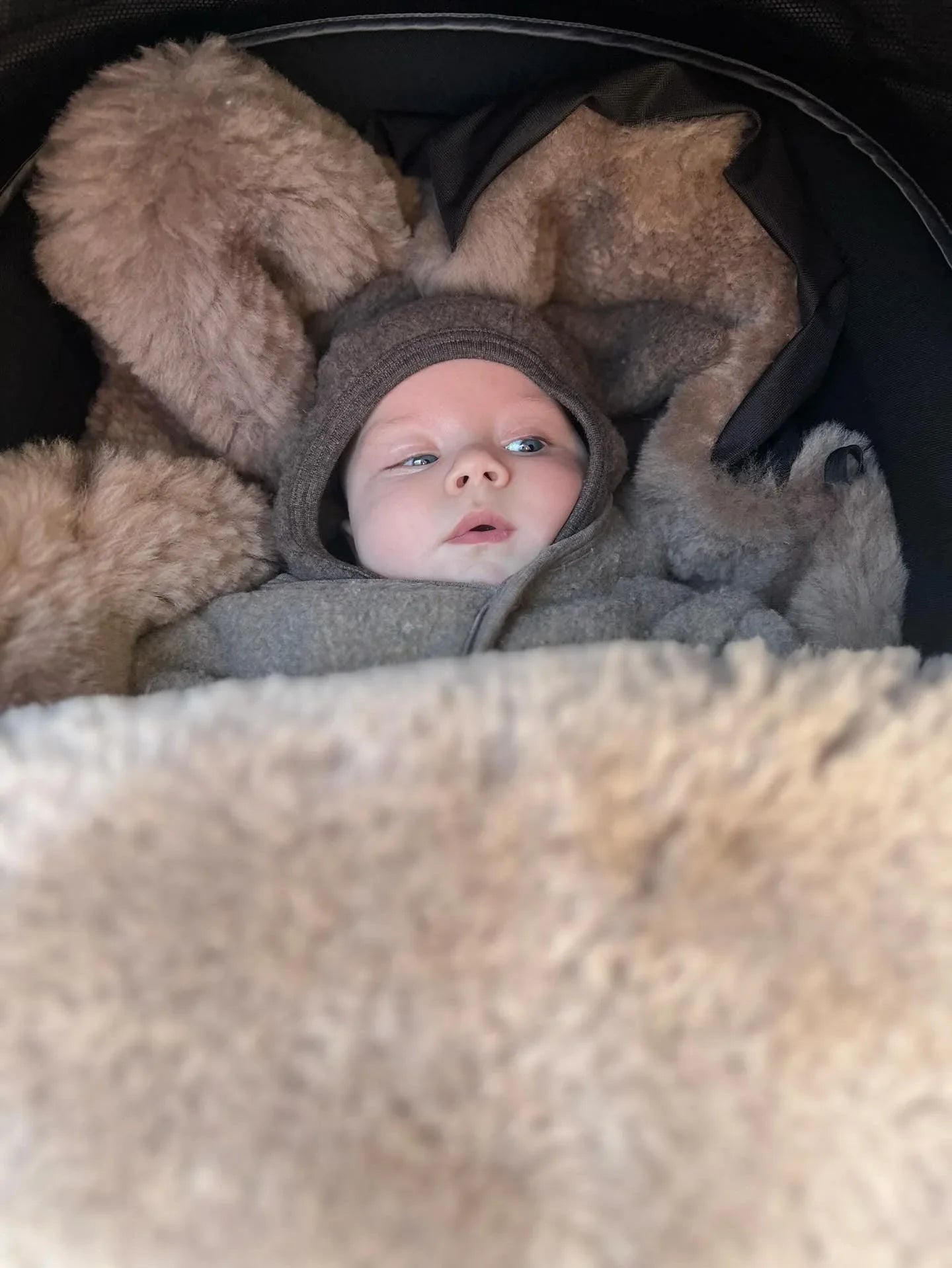 Black Natural Sheepskin Stroller Sleeping Bag - MellowConceptStore