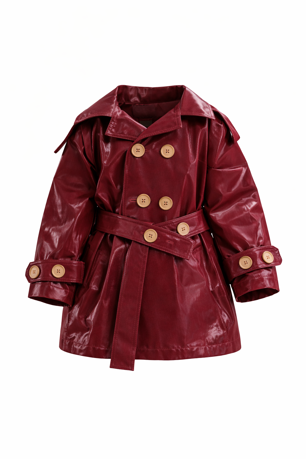 Kid's Trench Coat - Burgundy Red - Cotton
