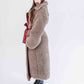 Oversized Woolen Coat with Maroon Silk Lining  Beige