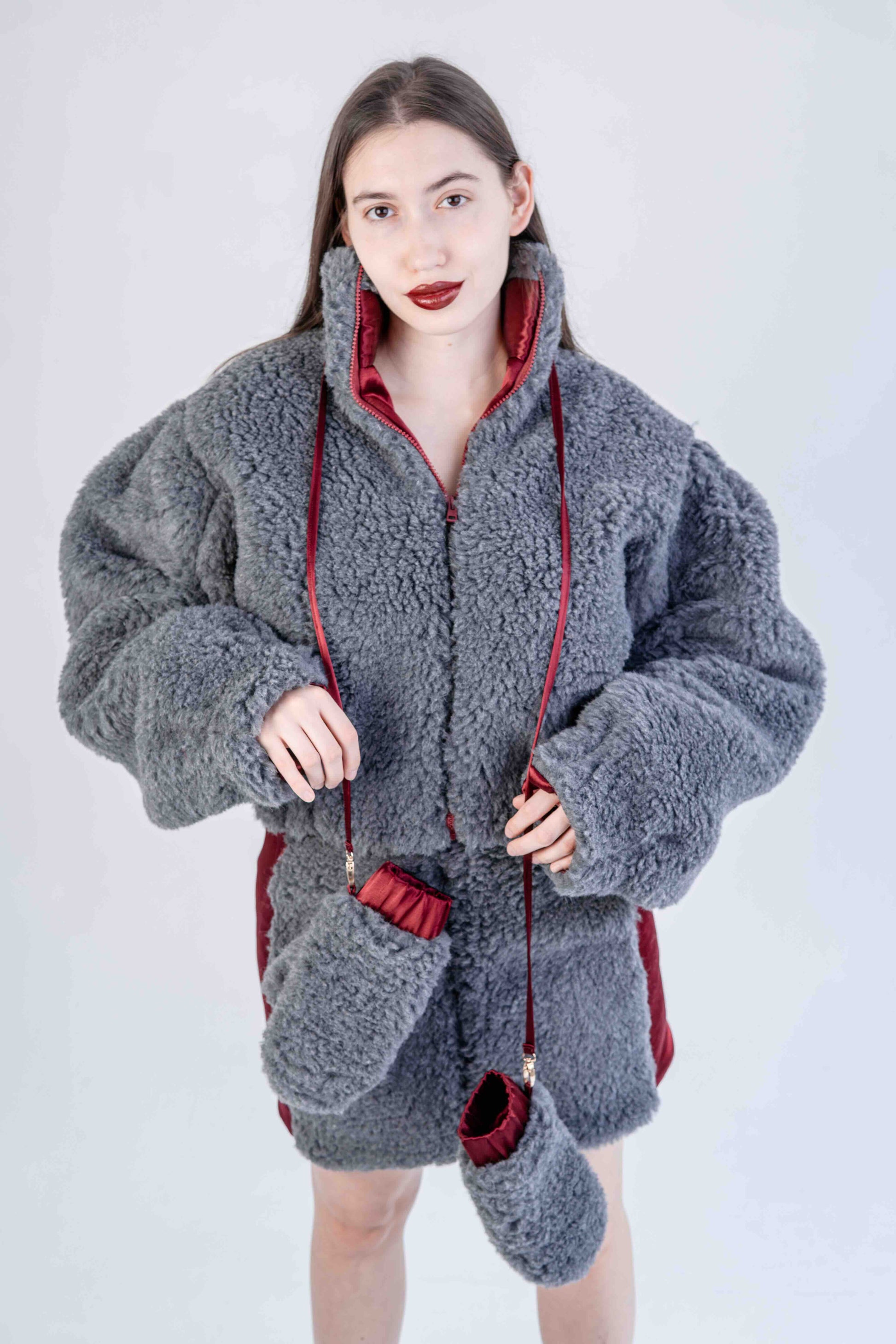 Woolen Women's Short Jacket Dark Grey