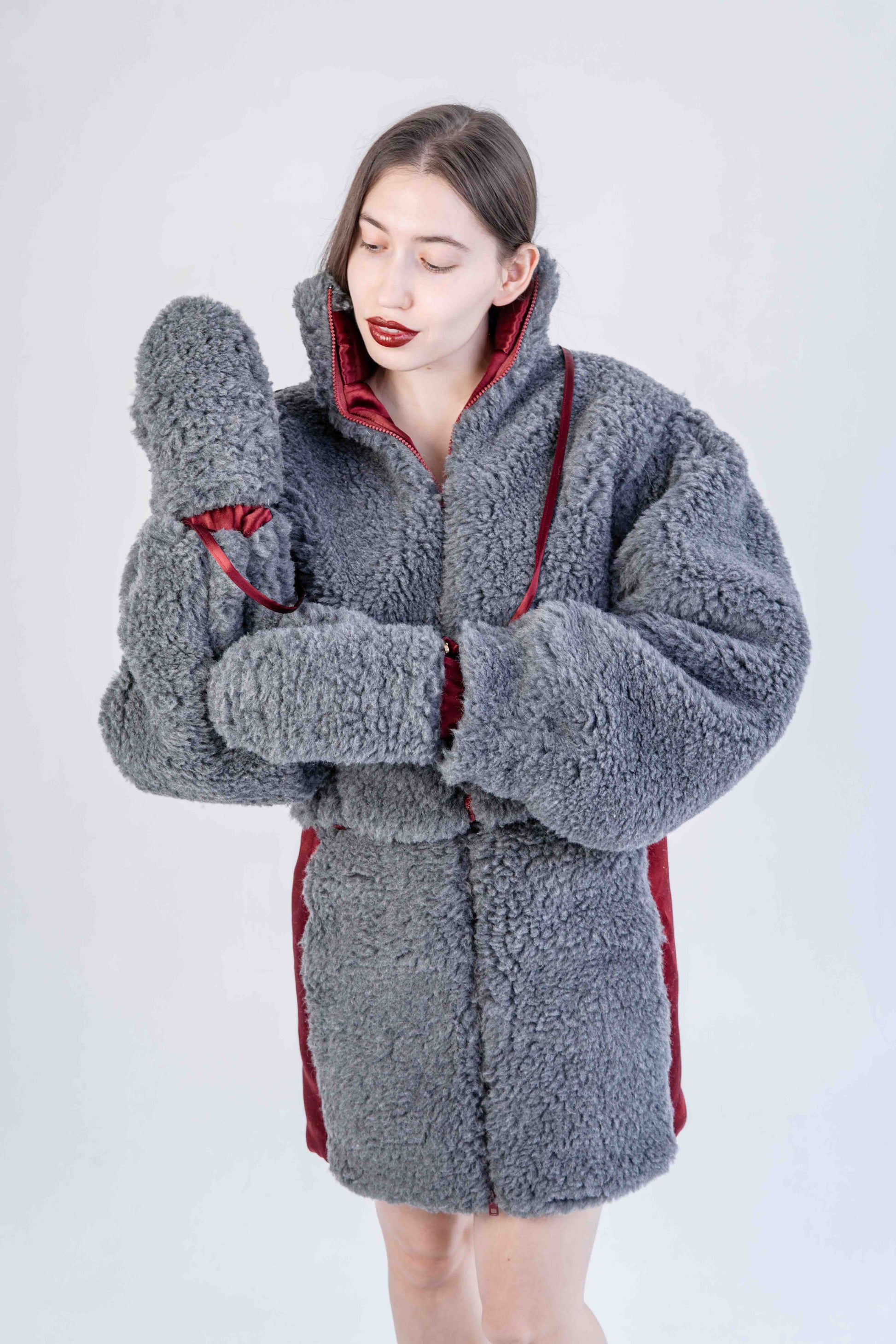 Woolen Women's Short Jacket Dark Grey