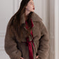Oversized Woolen Coat with Maroon Silk Lining  Beige