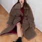 Oversized Woolen Coat with Maroon Silk Lining  Beige