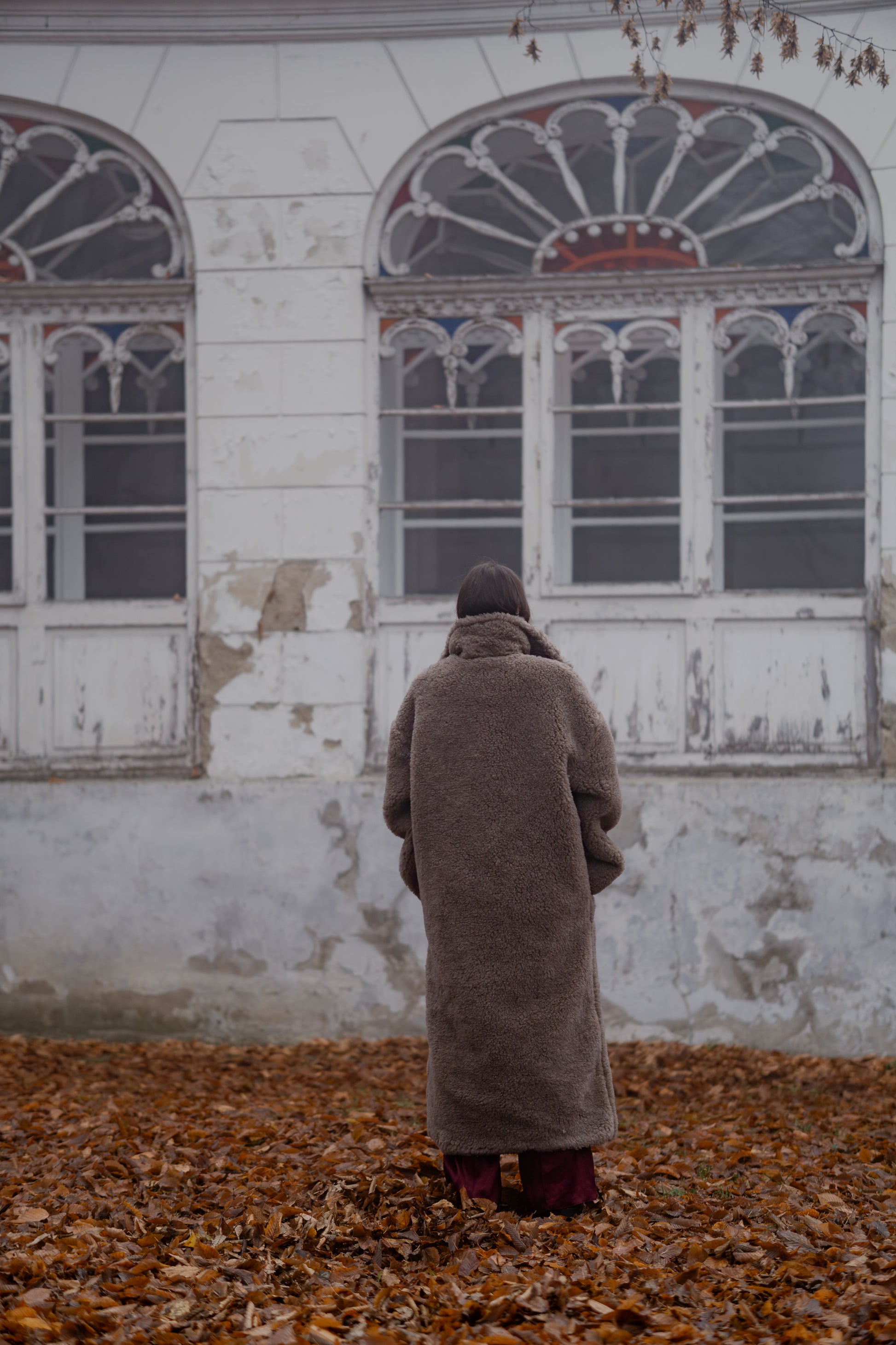Oversized Woolen Coat with Maroon Silk Lining  Beige