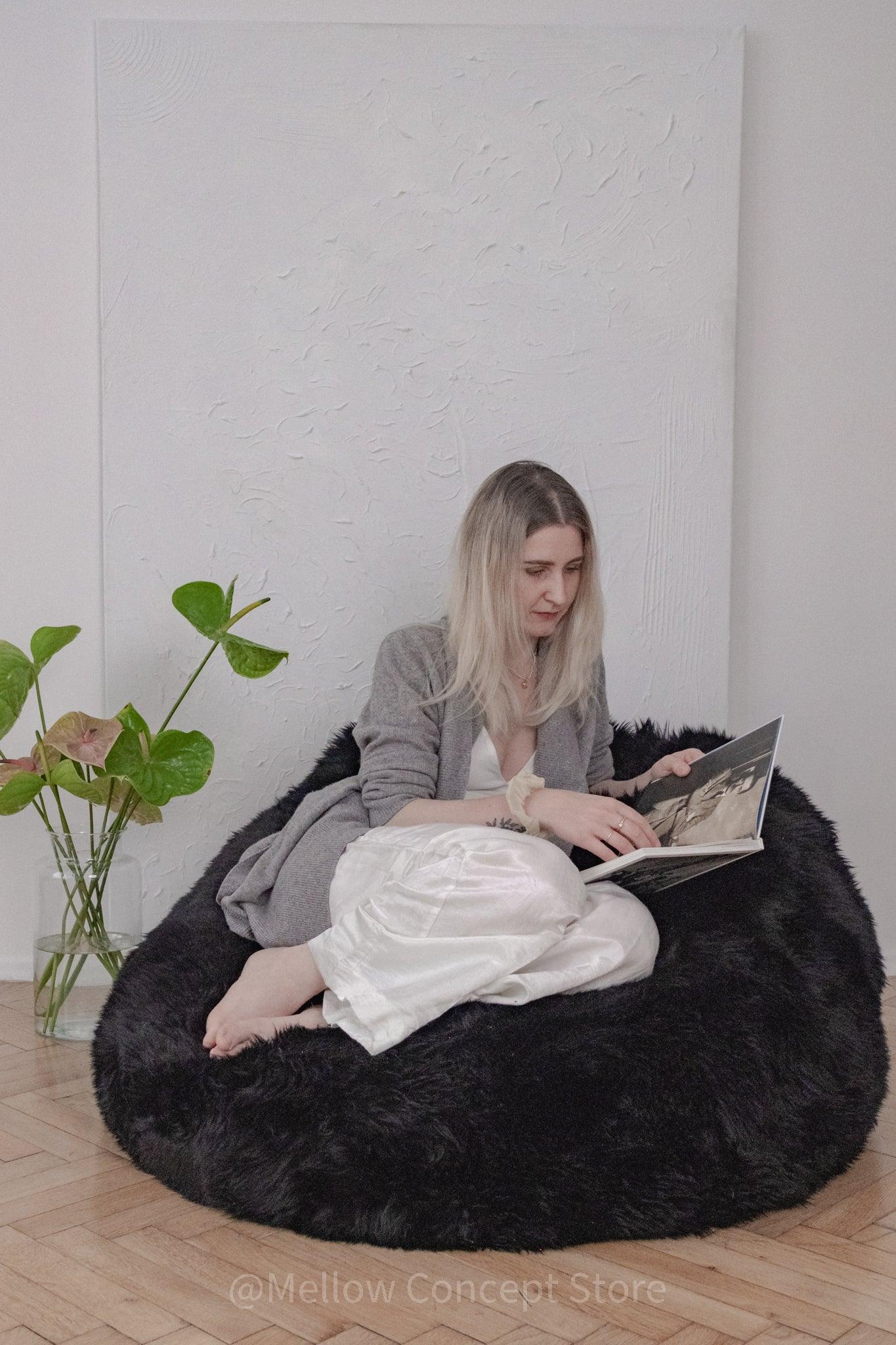 Natural Sheepskin Beanbag Black