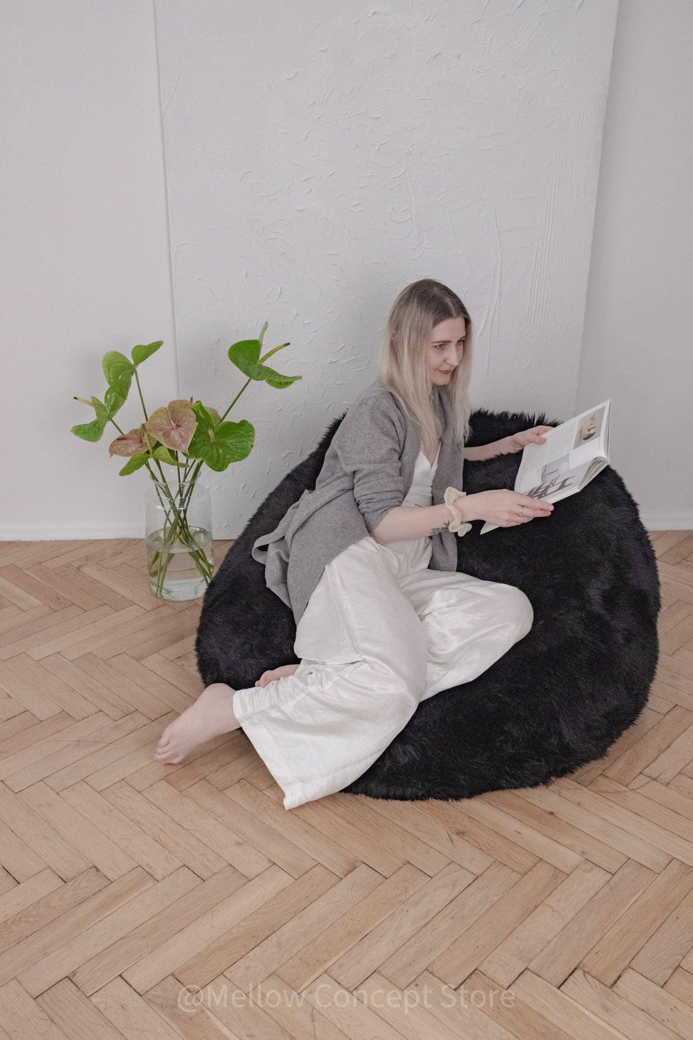 Natural Sheepskin Beanbag Black