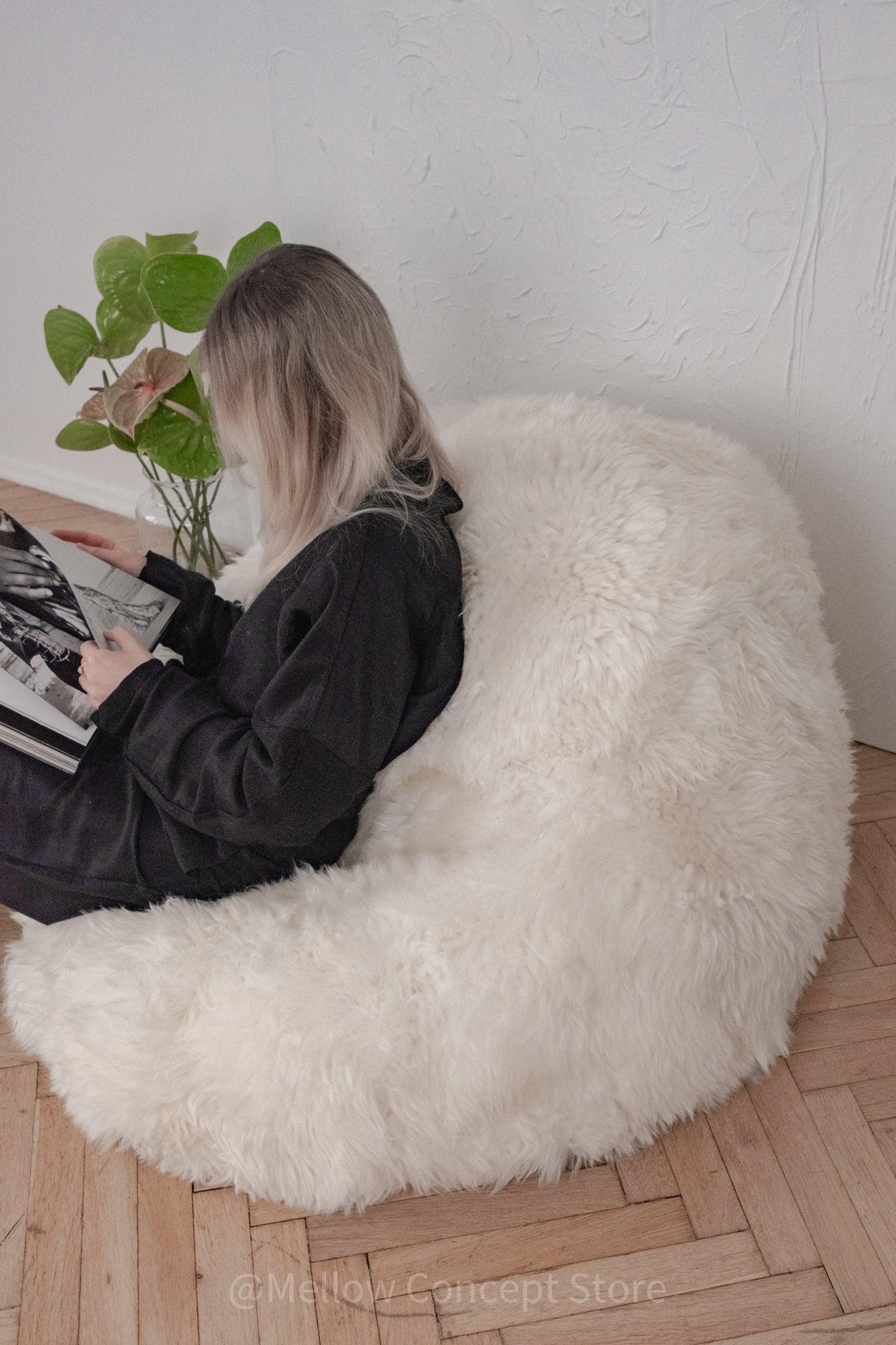 Natural Sheepskin Beanbag - White - MellowConceptStore
