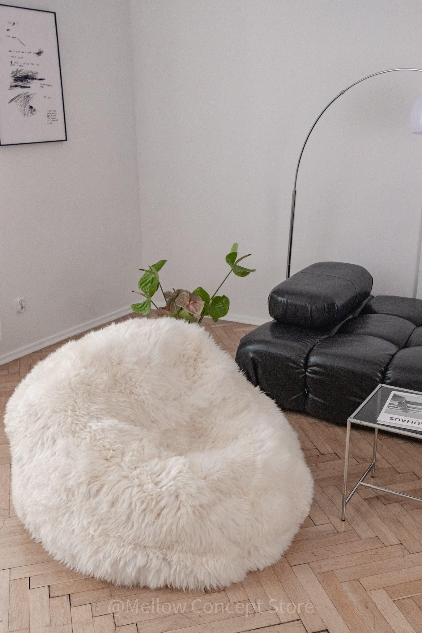 Natural Sheepskin Beanbag - White - MellowConceptStore