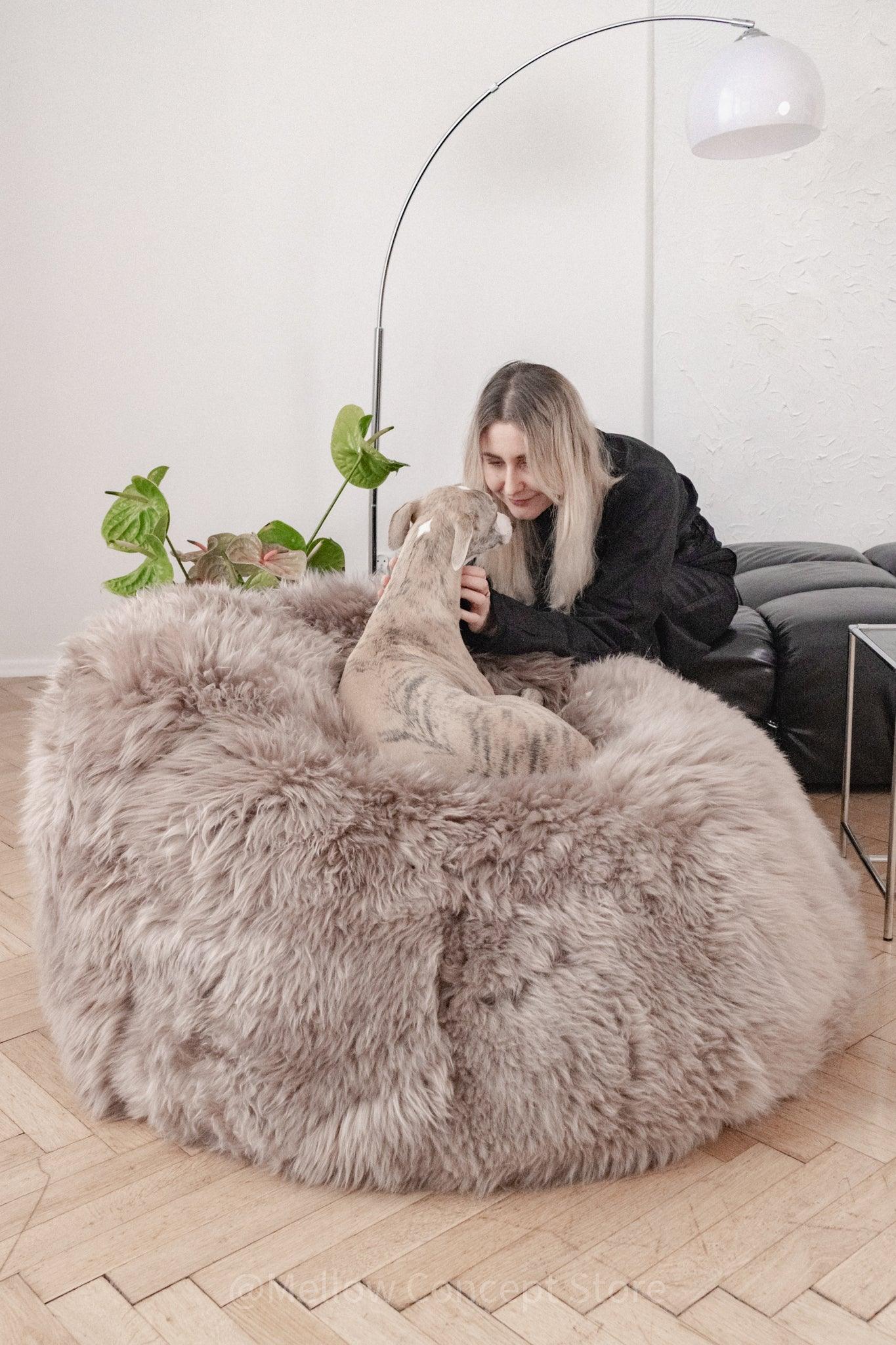 Natural Sheepskin Beanbag - Greige - MellowConceptStore