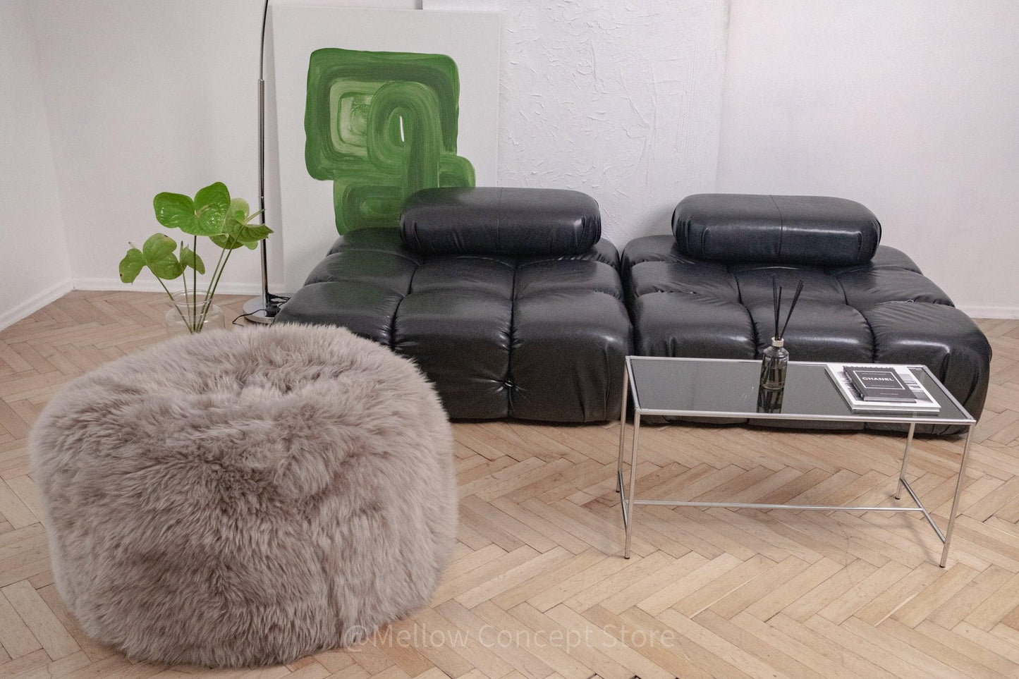 Natural Sheepskin Pouf / Ottoman - Greige - MellowConceptStore