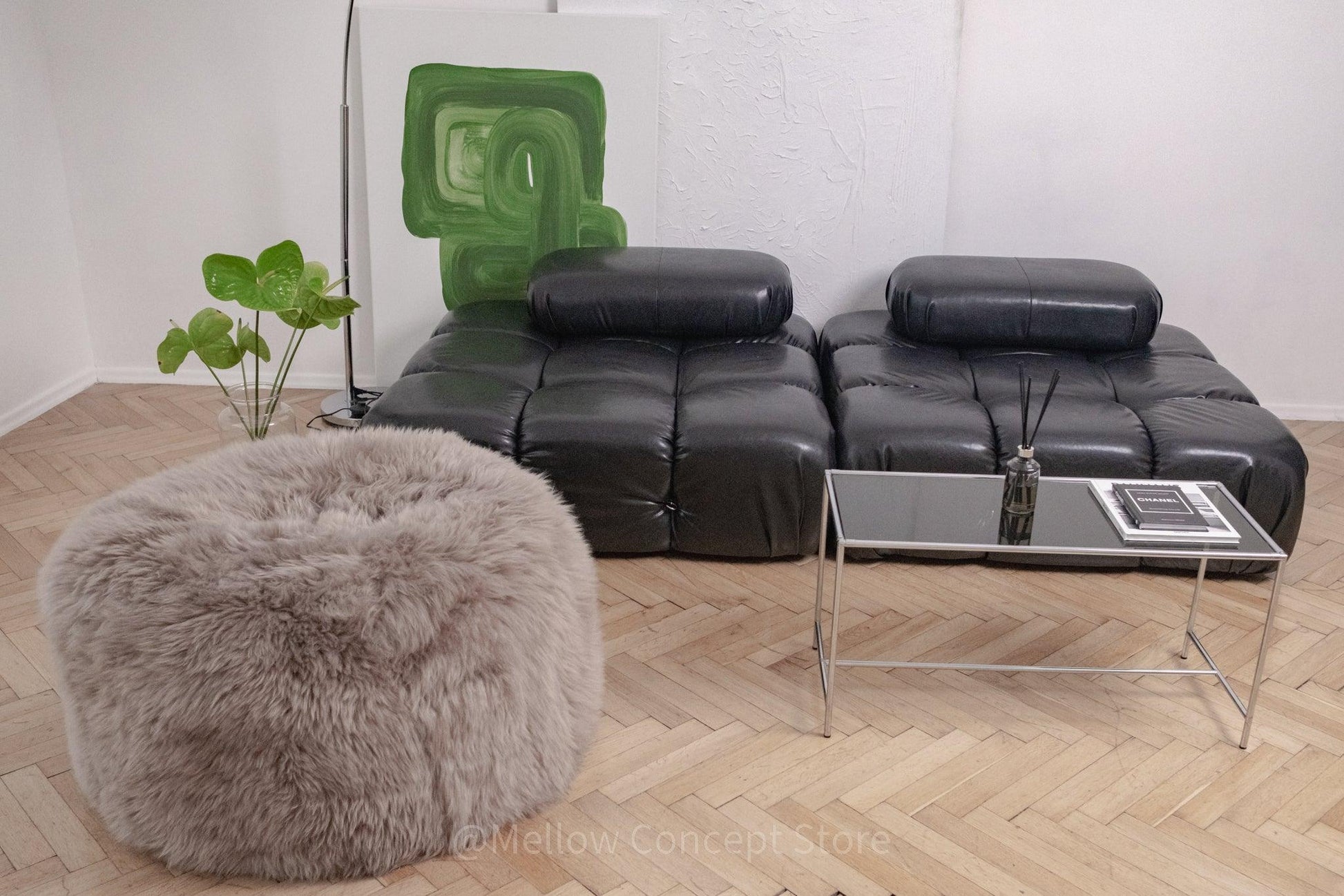 Natural Sheepskin Pouf / Ottoman - Greige - MellowConceptStore