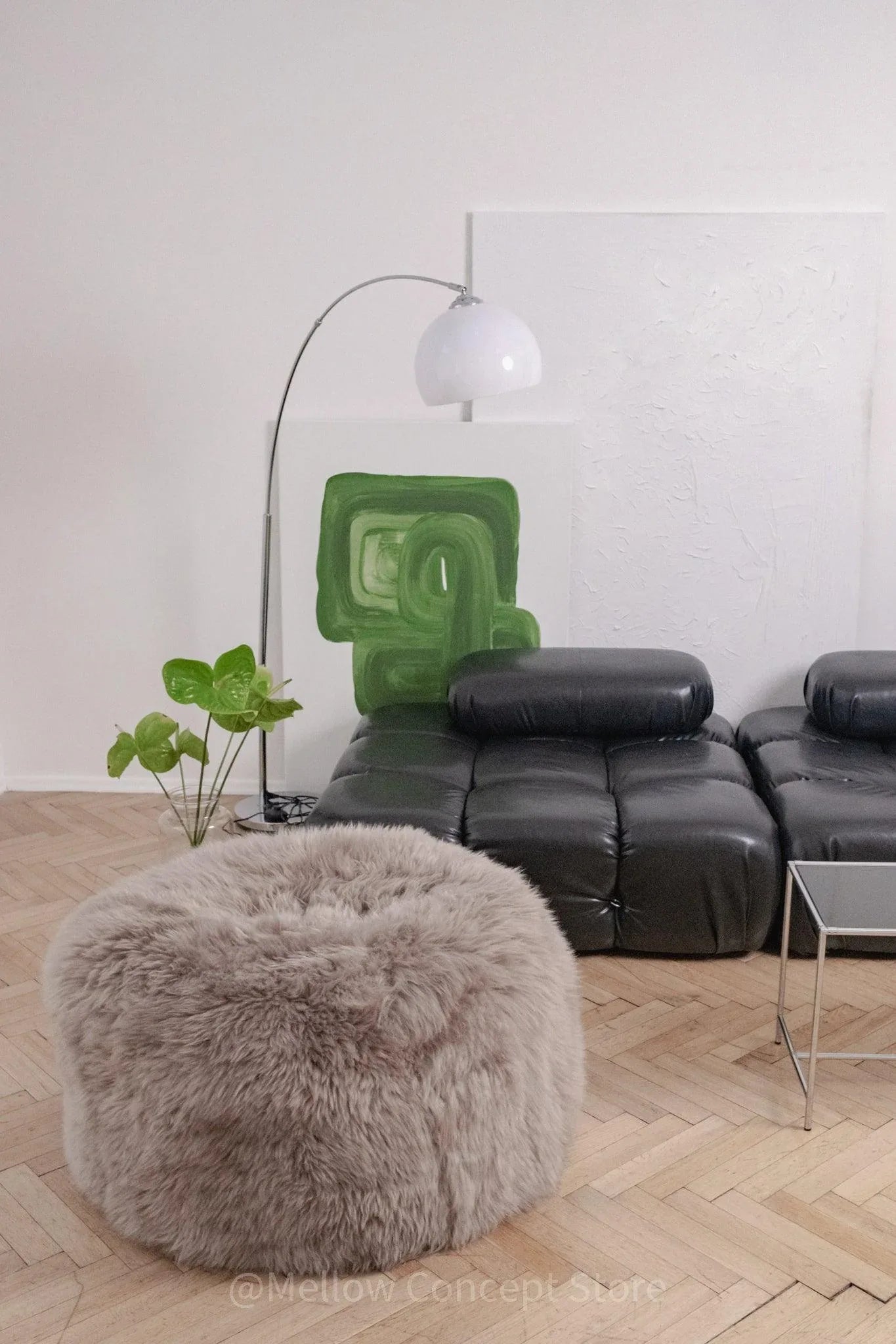 Natural Sheepskin Pouf / Ottoman - Greige - MellowConceptStore