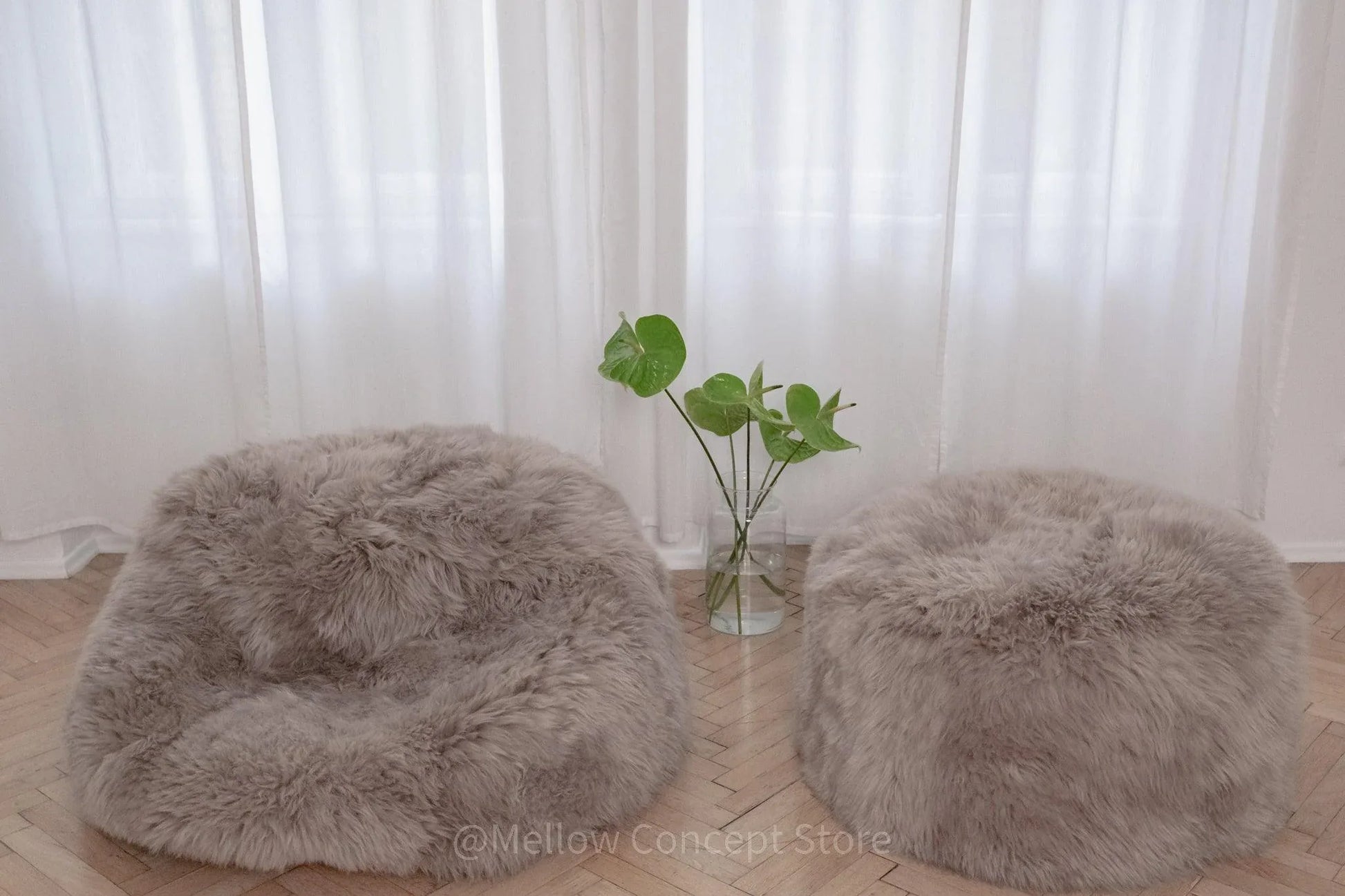 Natural Sheepskin Pouf / Ottoman - Greige - MellowConceptStore