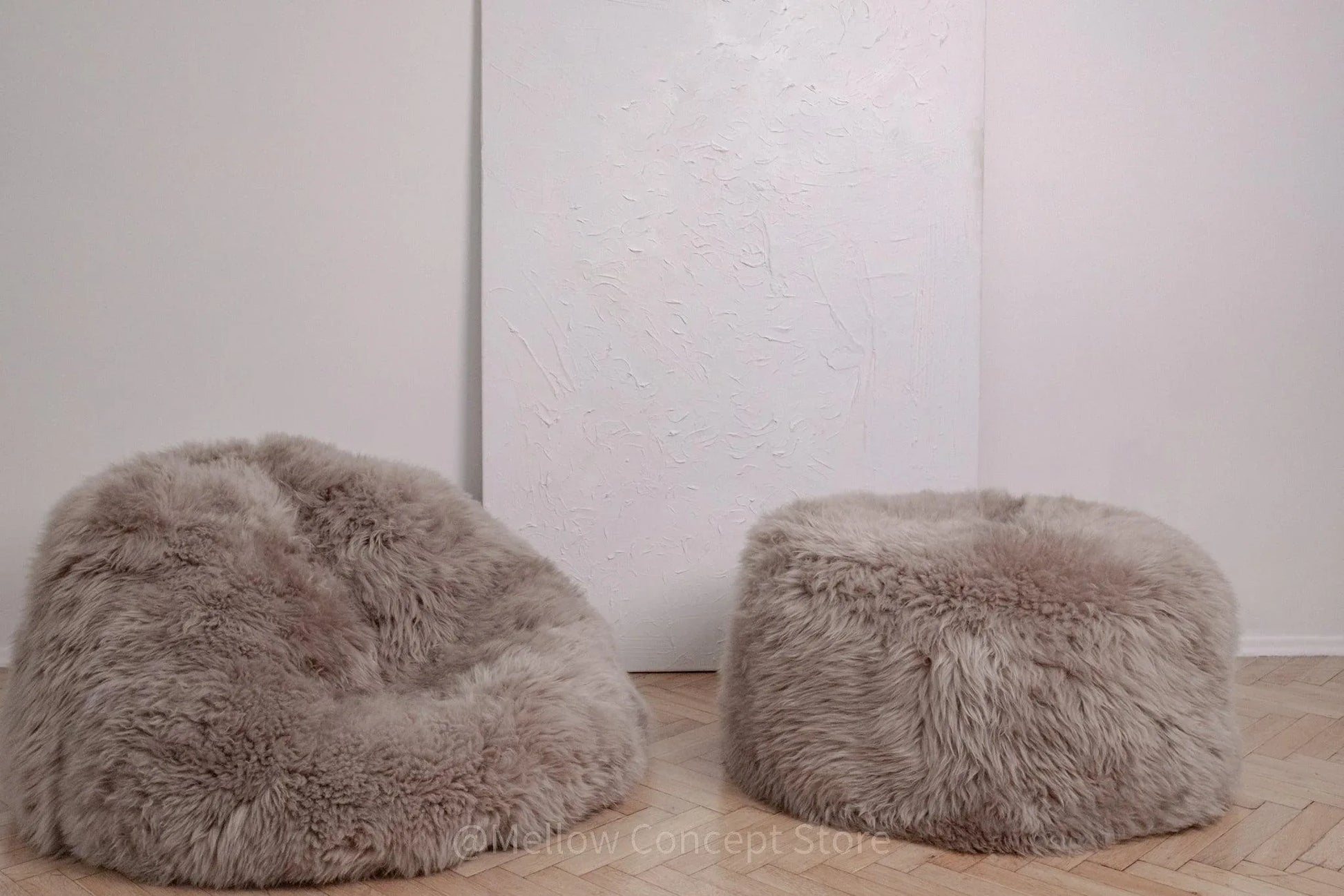 Natural Sheepskin Pouf / Ottoman - Greige - MellowConceptStore