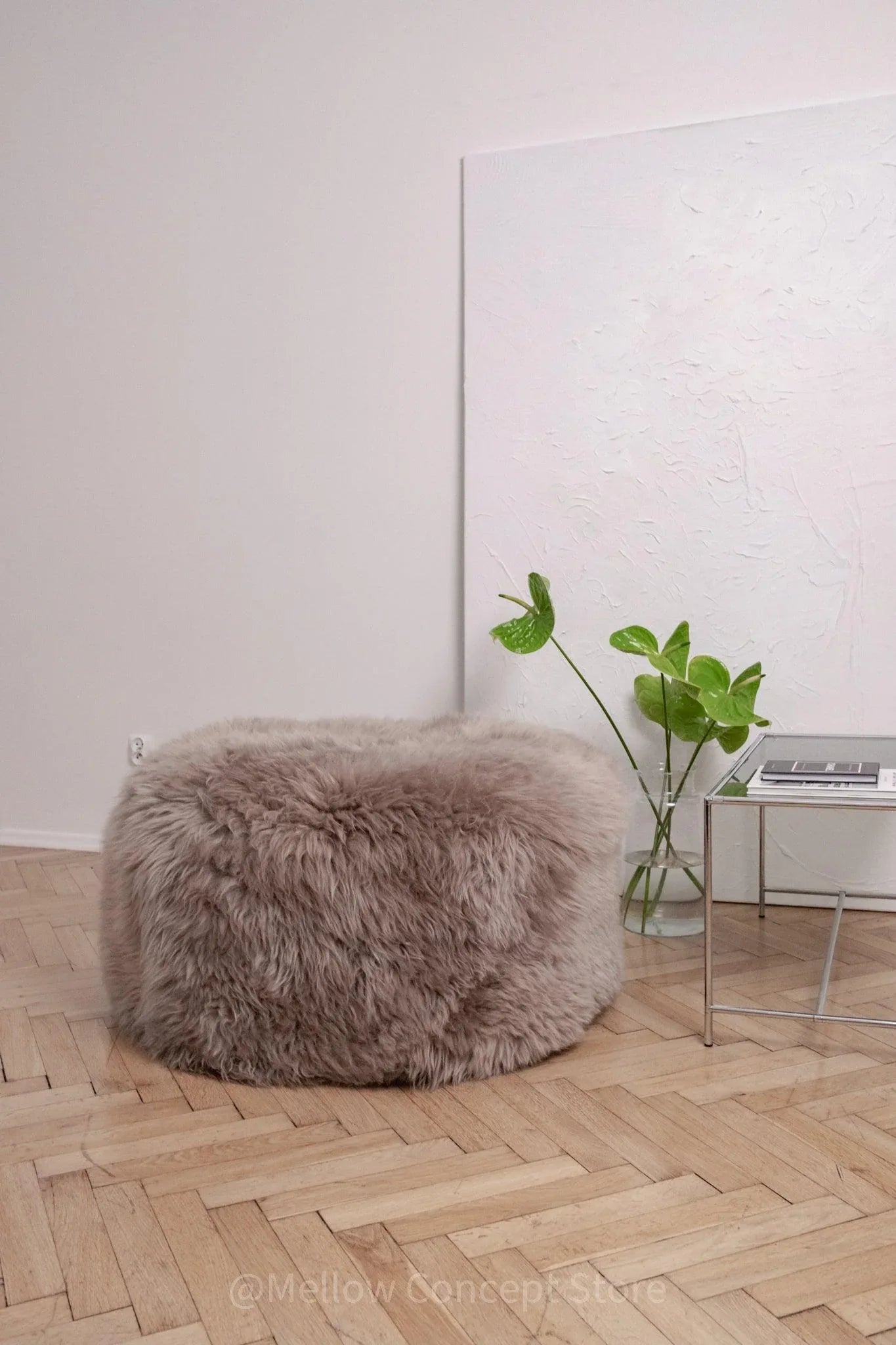 Natural Sheepskin Pouf / Ottoman - Greige - MellowConceptStore