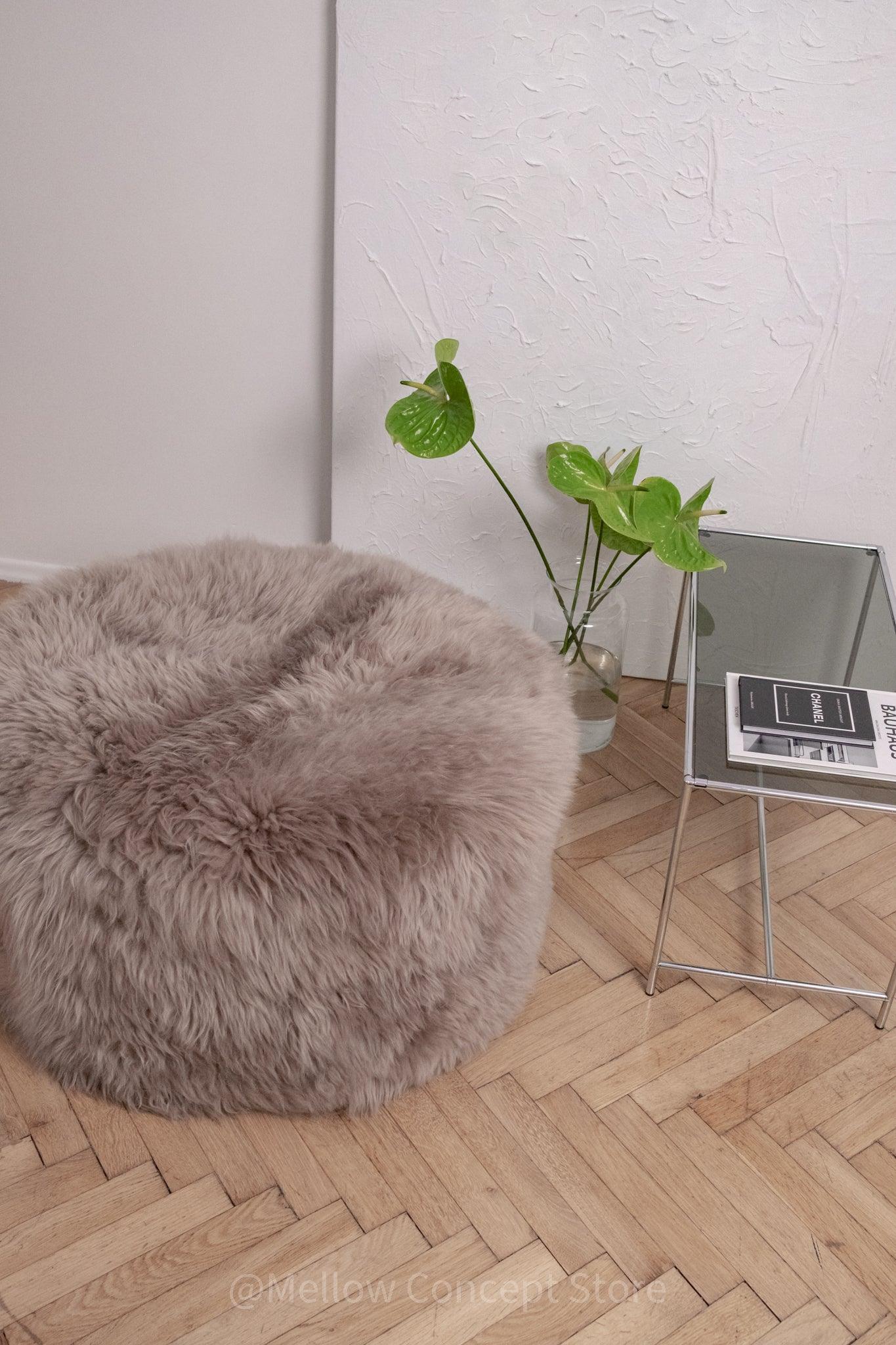 Natural Sheepskin Pouf / Ottoman - Greige - MellowConceptStore