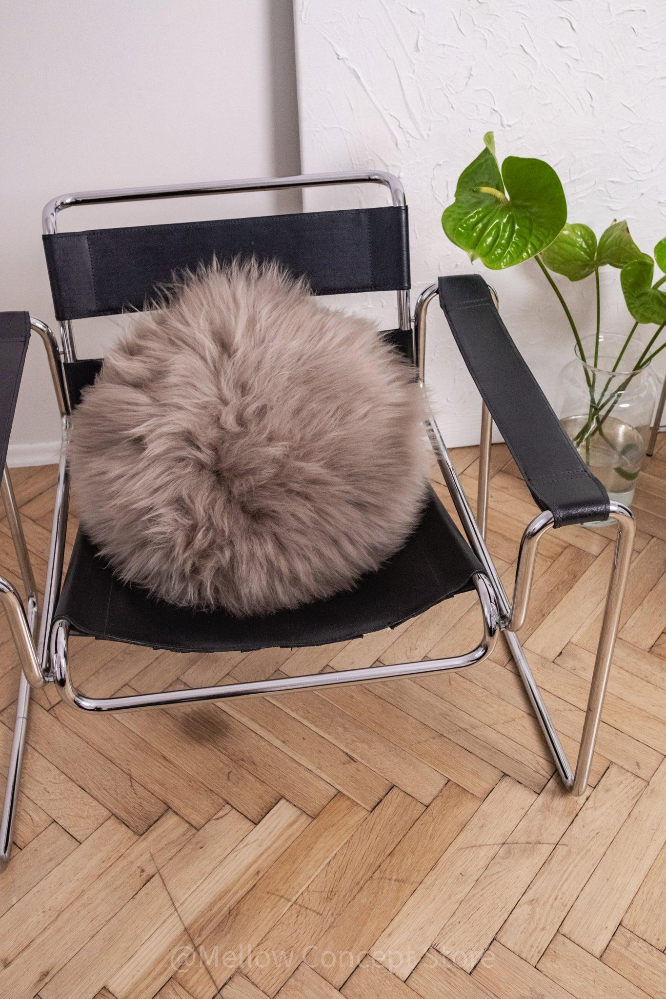 Round Natural Sheepskin Pillow - Greige - MellowConceptStore