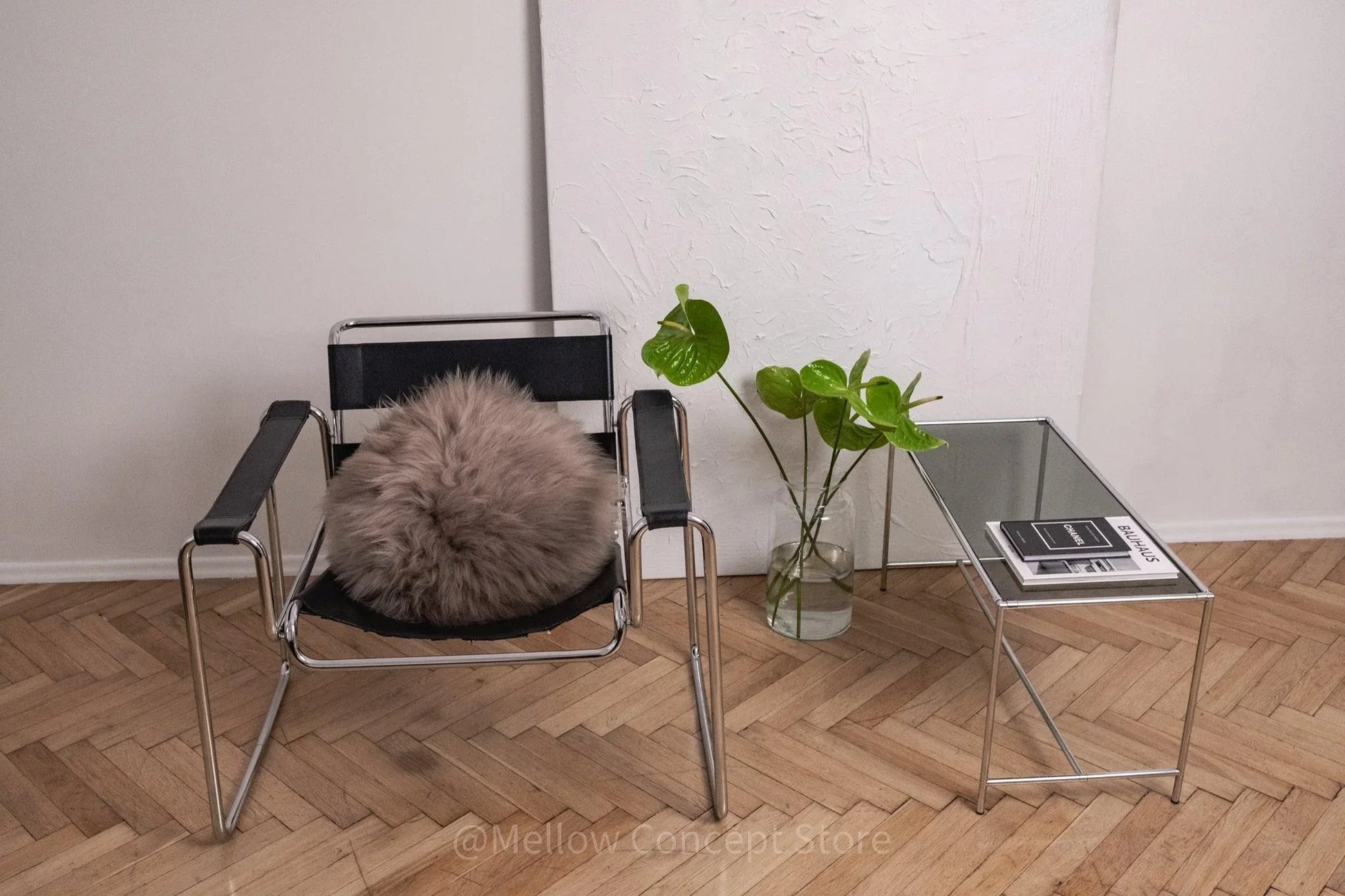 Round Natural Sheepskin Pillow - Greige - MellowConceptStore