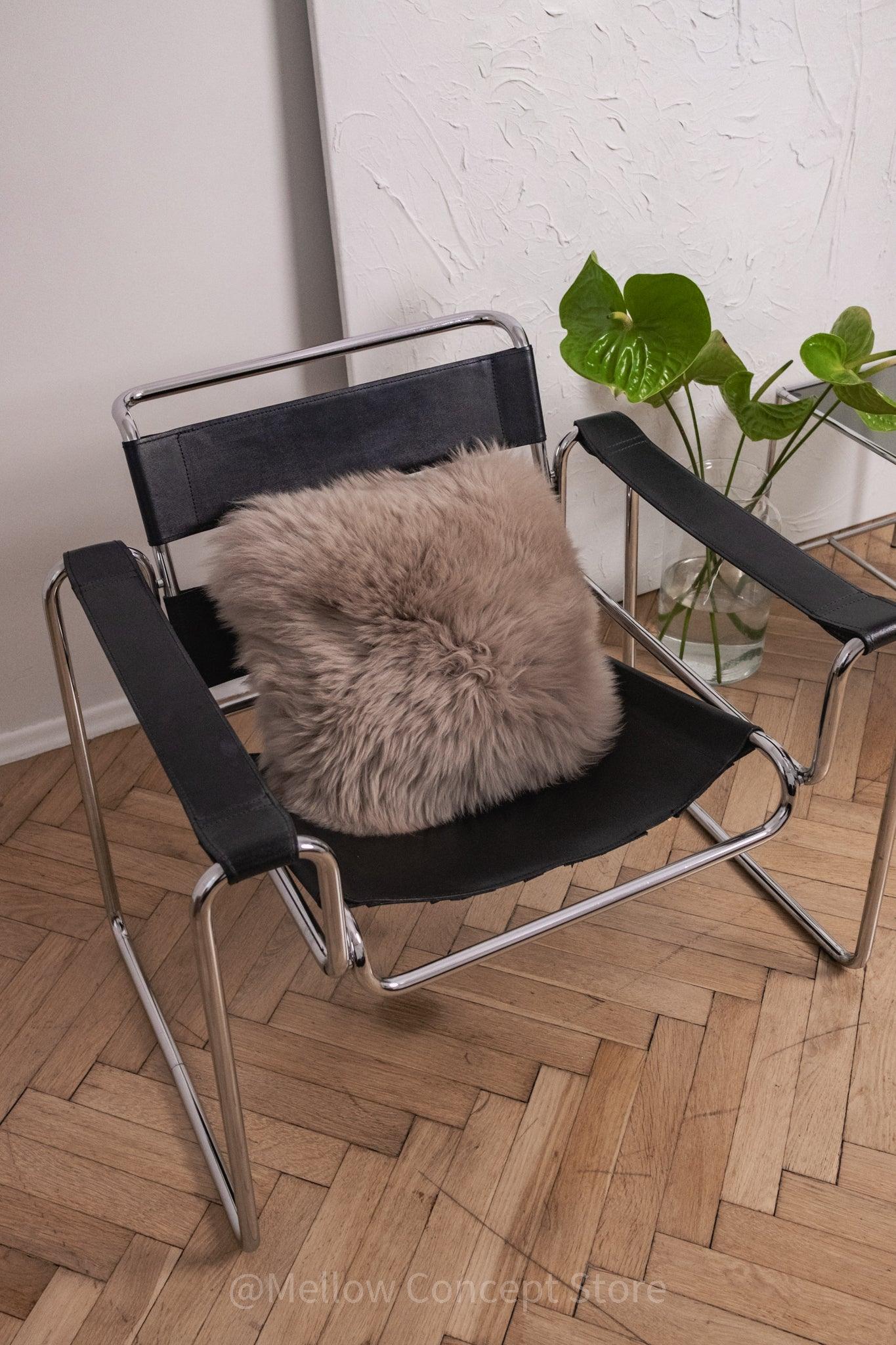 Square Natural Sheepskin Pillow - Greige - MellowConceptStore