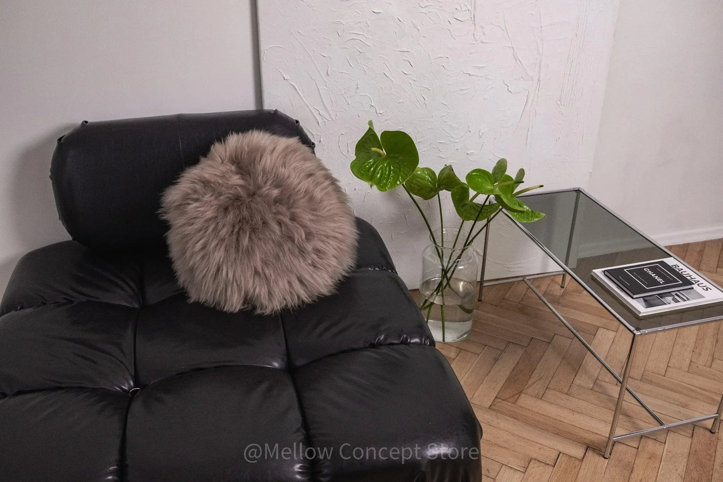 Round Natural Sheepskin Pillow - Greige - MellowConceptStore
