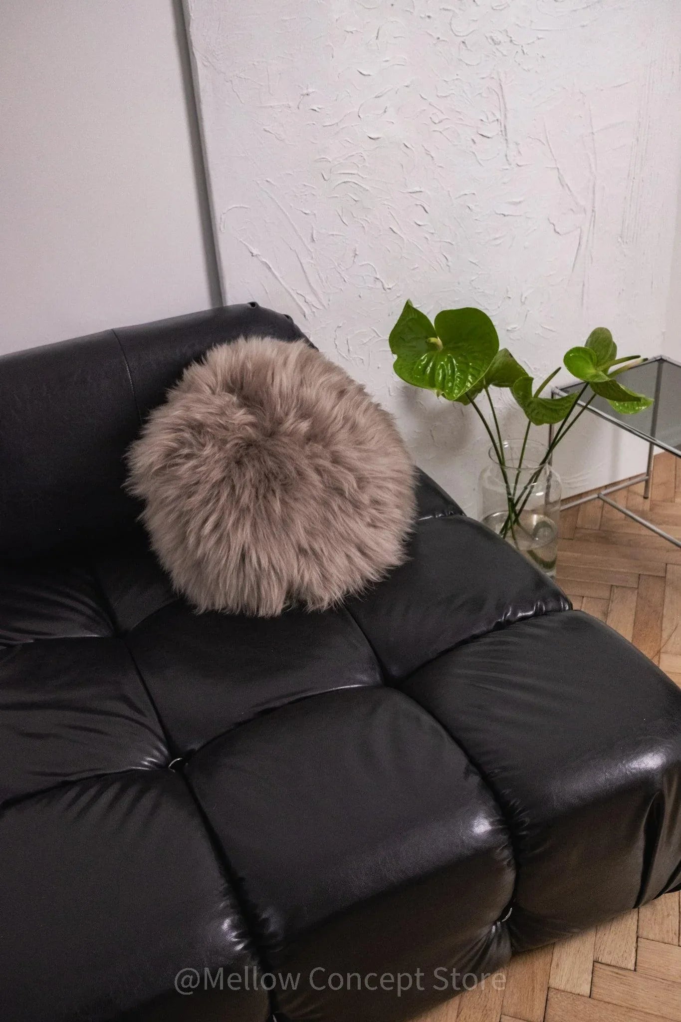 Round Natural Sheepskin Pillow - Greige - MellowConceptStore