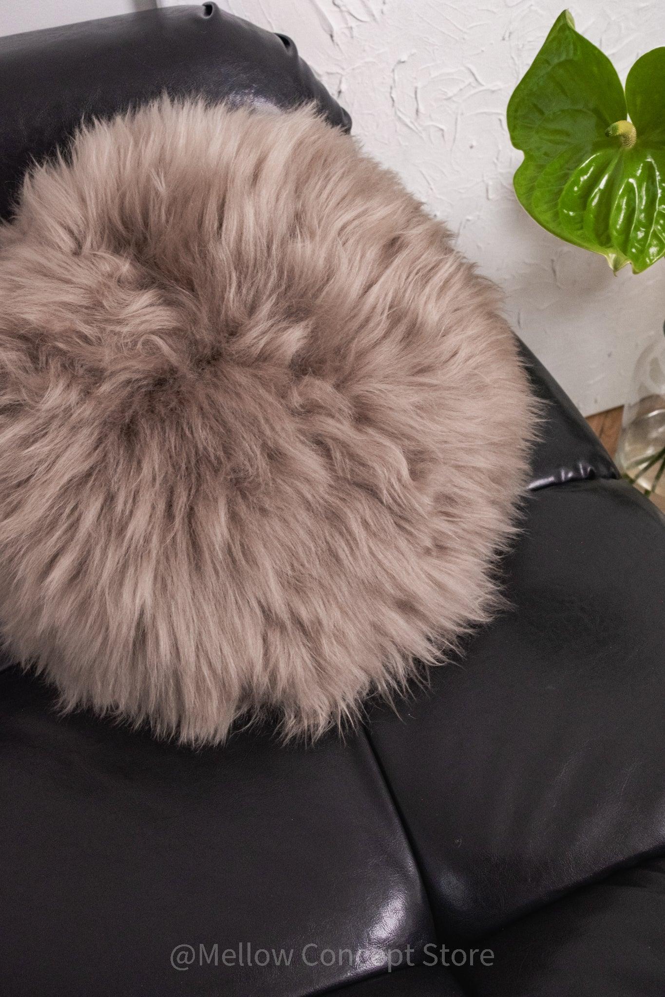 Round Natural Sheepskin Pillow - Greige - MellowConceptStore