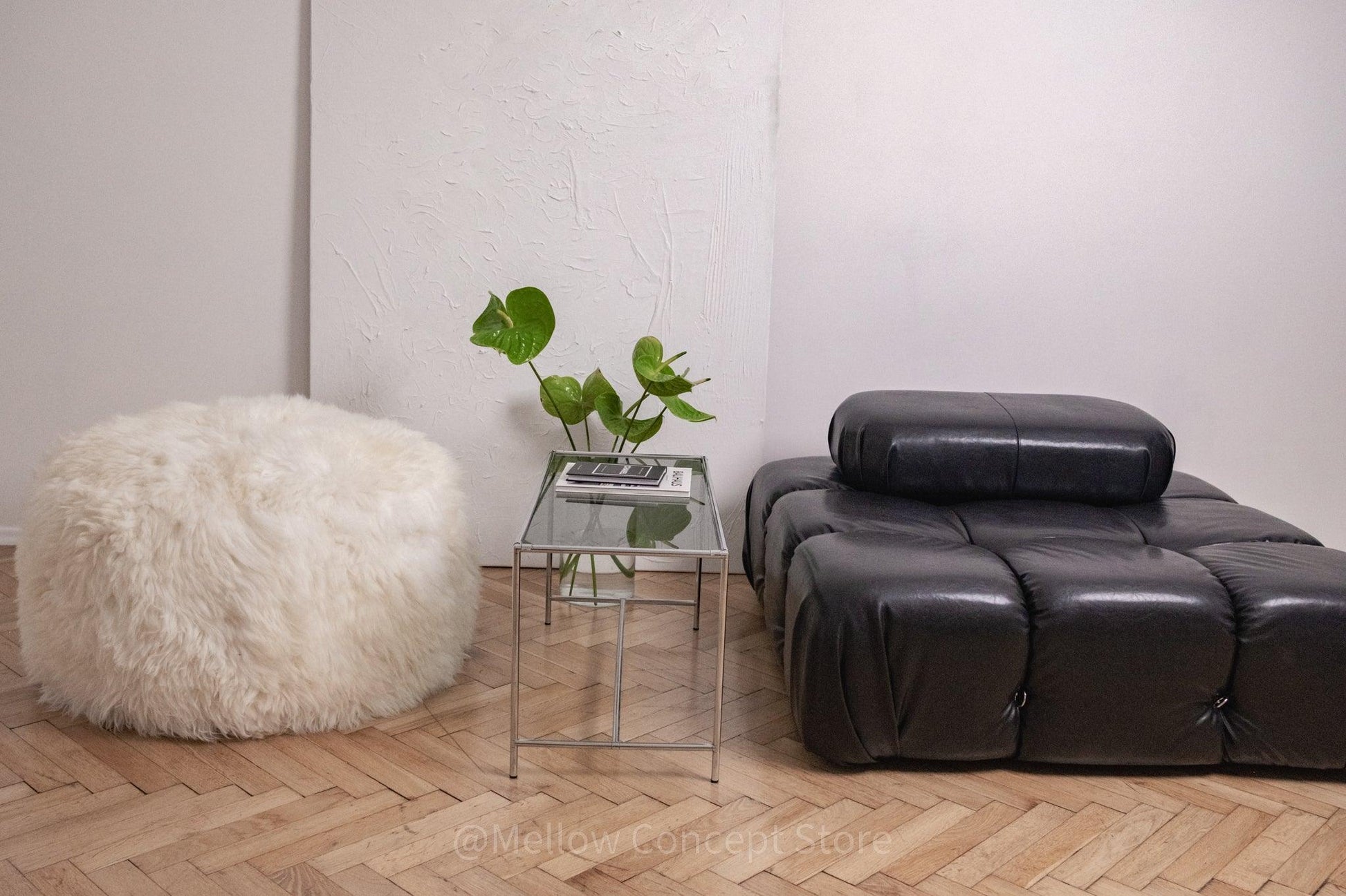 Natural Sheepskin Pouf / Ottoman - White - MellowConceptStore