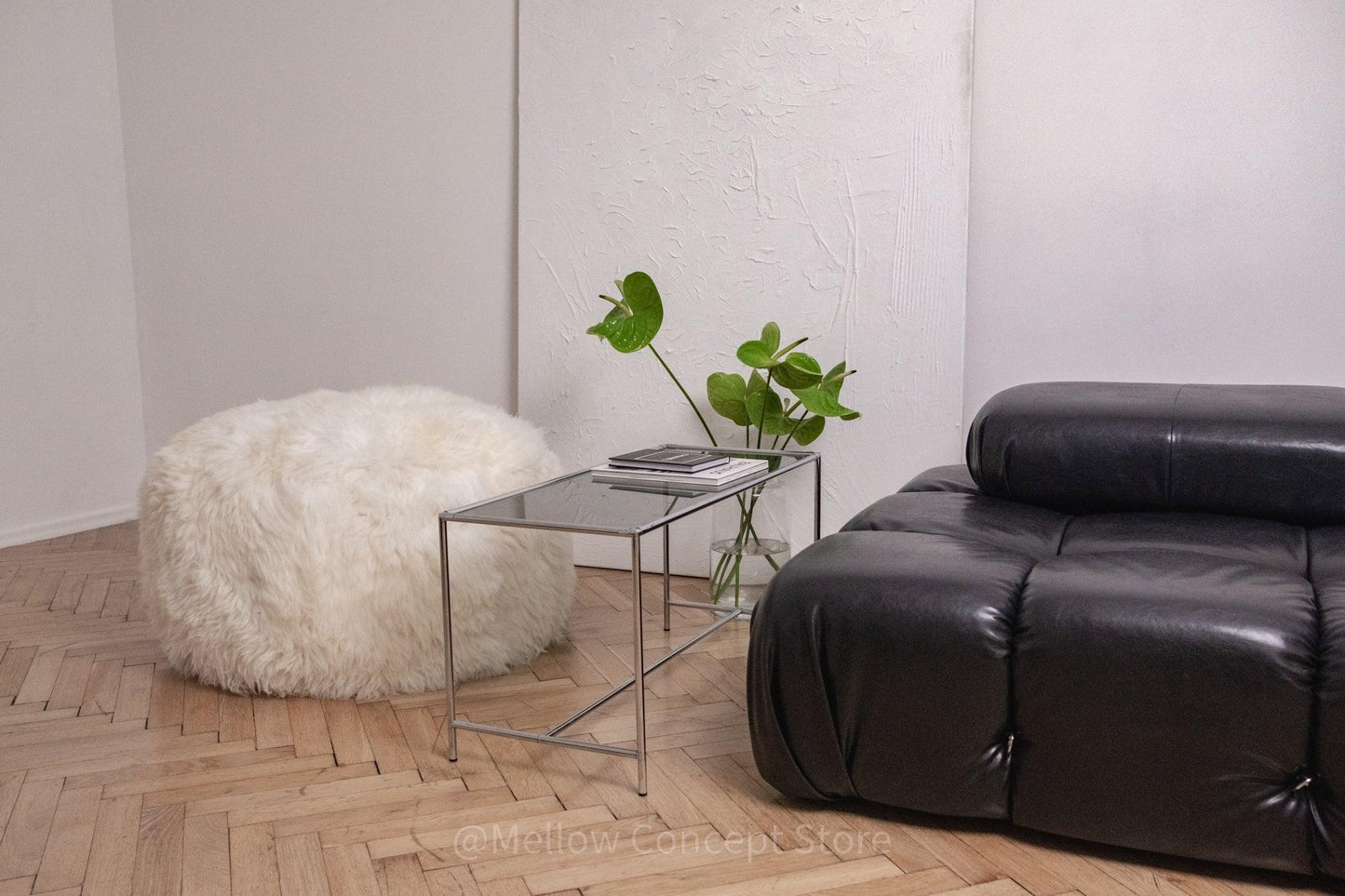 Natural Sheepskin Pouf / Ottoman - White - MellowConceptStore