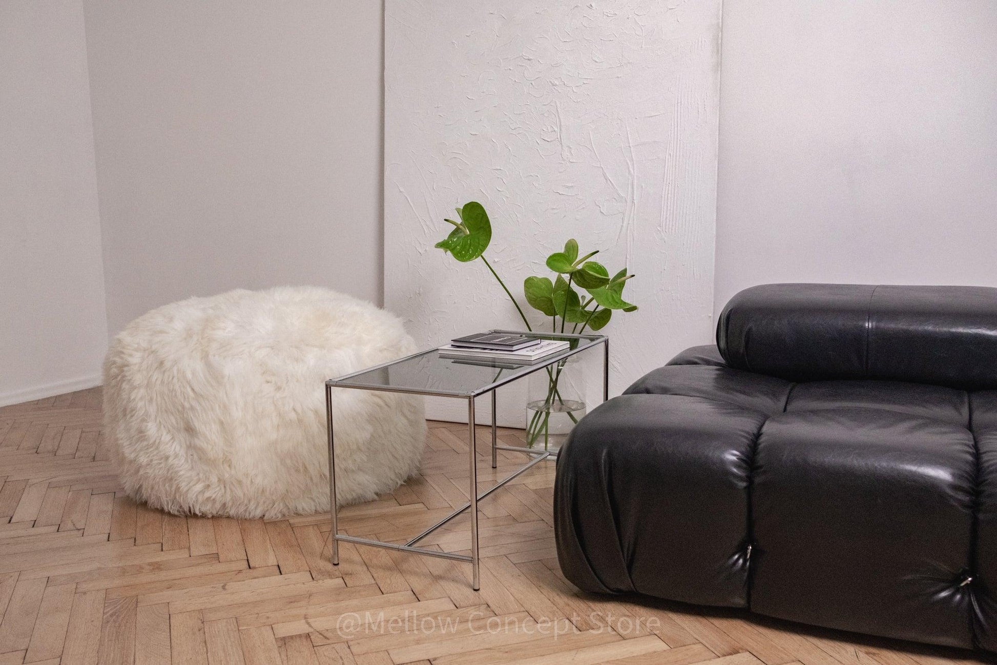 Natural Sheepskin Pouf / Ottoman - White - MellowConceptStore