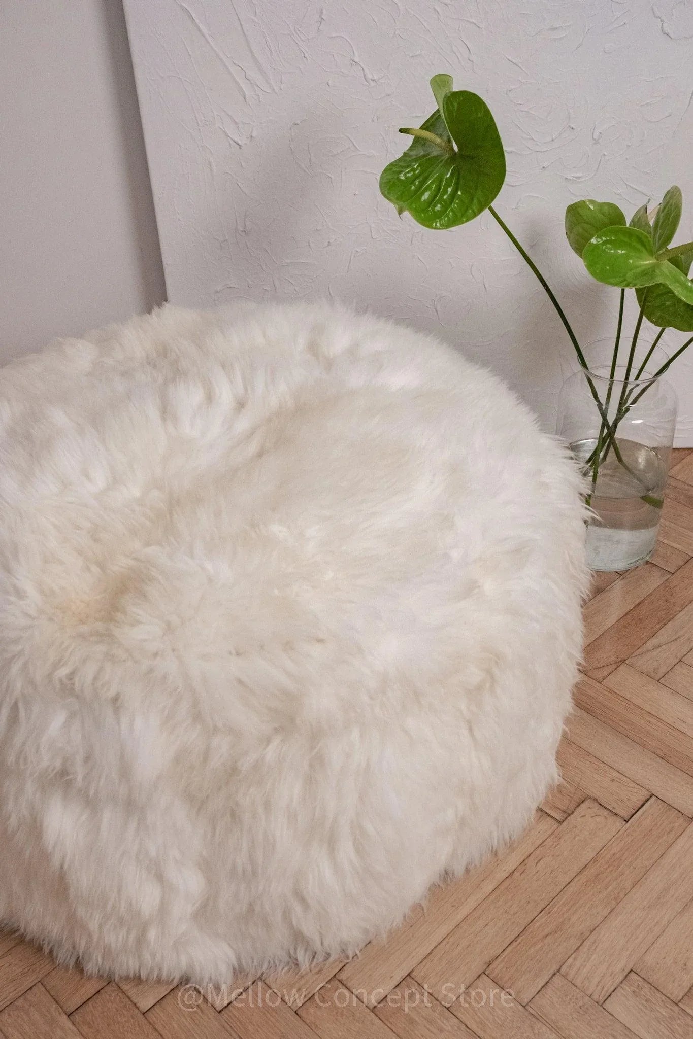 Natural Sheepskin Pouf / Ottoman - White - MellowConceptStore