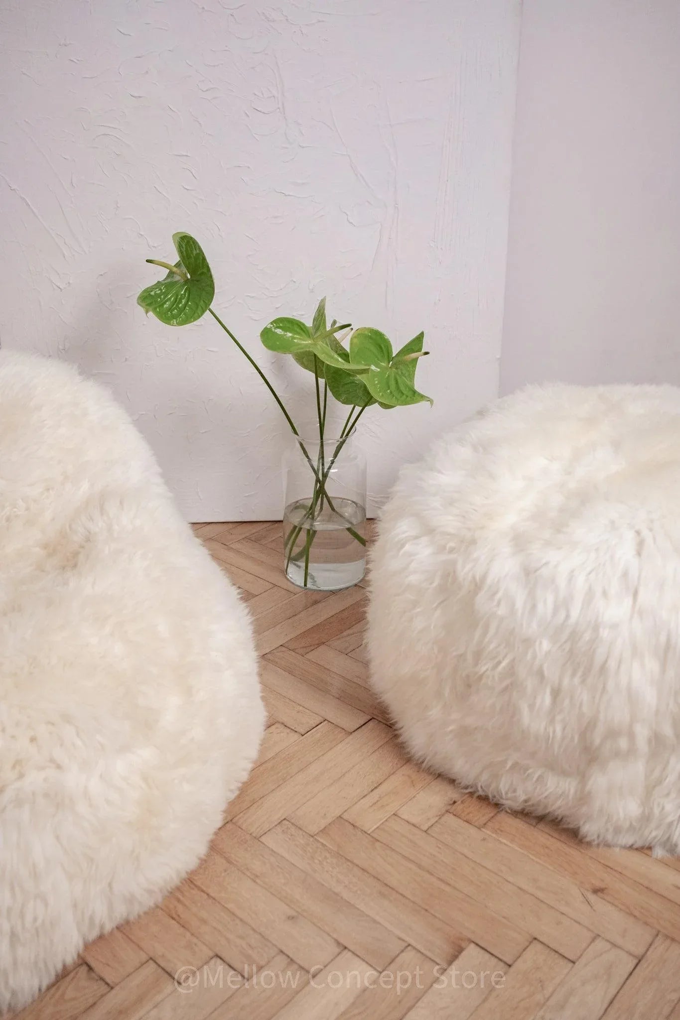 Natural Sheepskin Pouf / Ottoman - White - MellowConceptStore