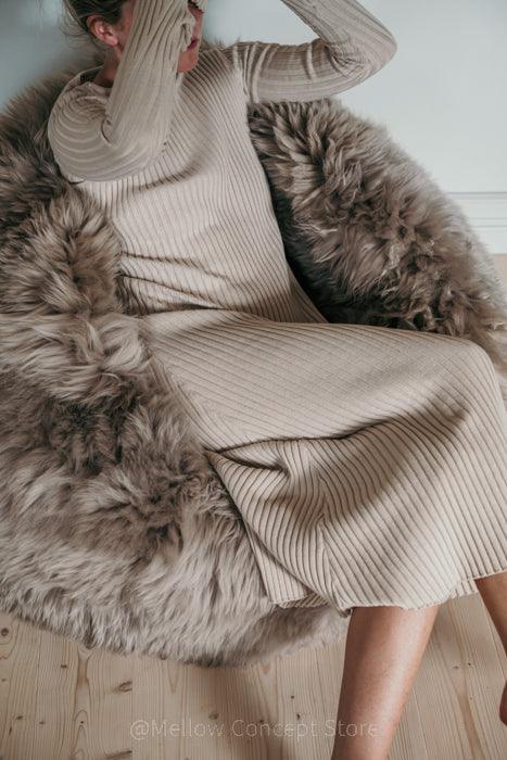 Natural Sheepskin Beanbag - Greige - MellowConceptStore