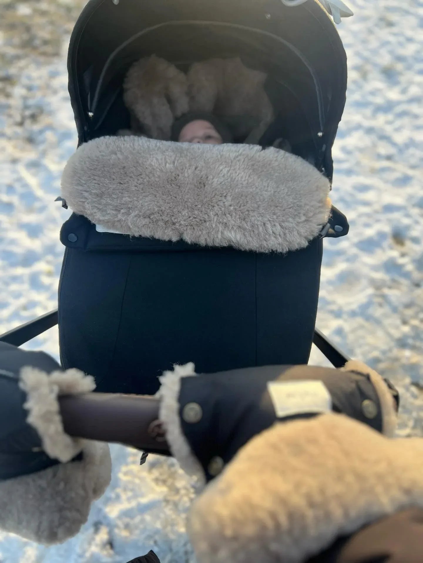 Black Natural Sheepskin Stroller Sleeping Bag - MellowConceptStore