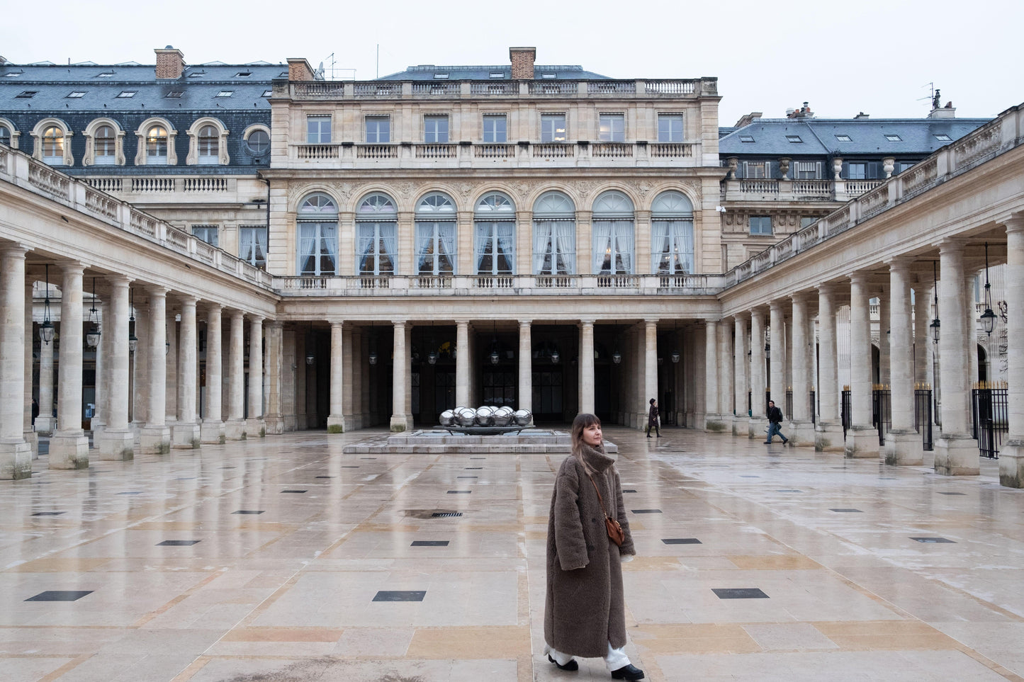 Oversized Woolen Coat with Maroon Silk Lining  Beige