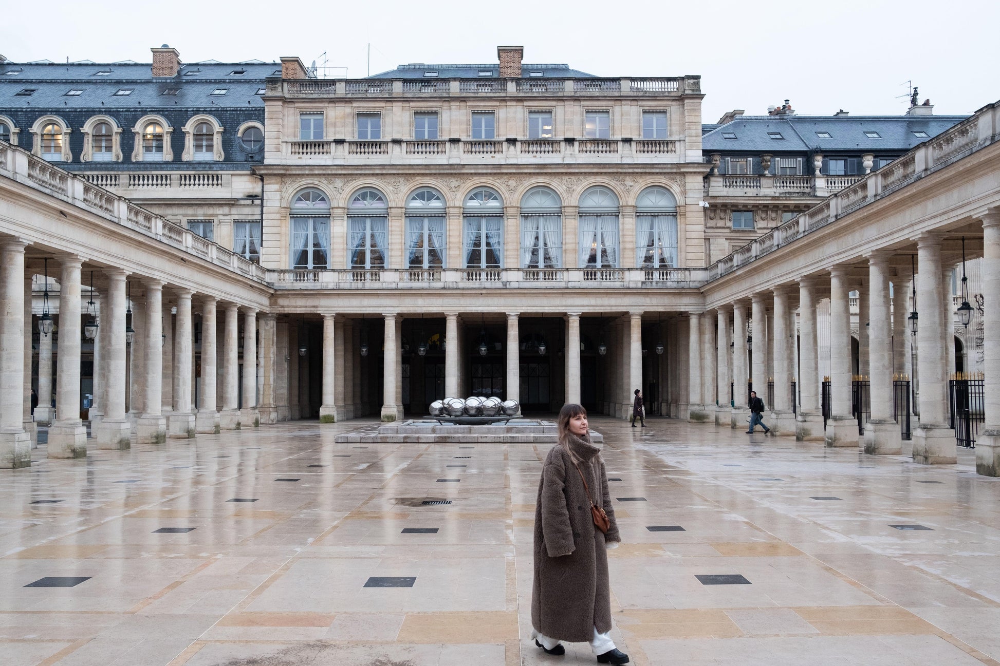 Oversized Woolen Coat with Maroon Silk Lining  Beige