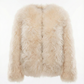 Sheepskin Fur / Coat with Burgundy Silk Lining - White